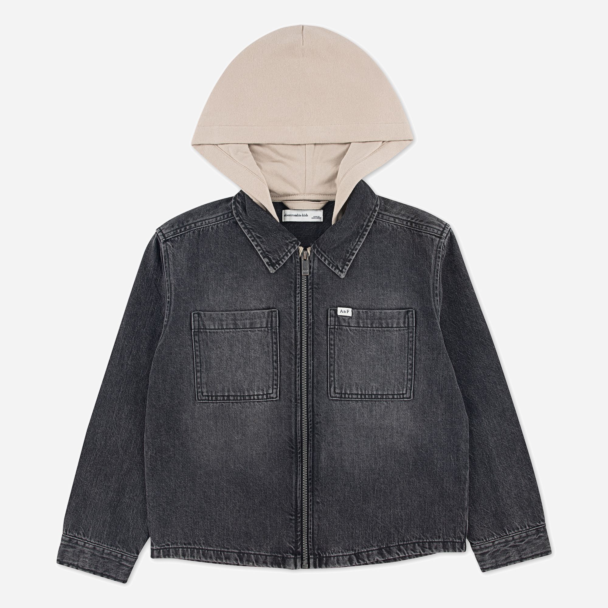 abercrombie kids hooded zip denim jacket product image