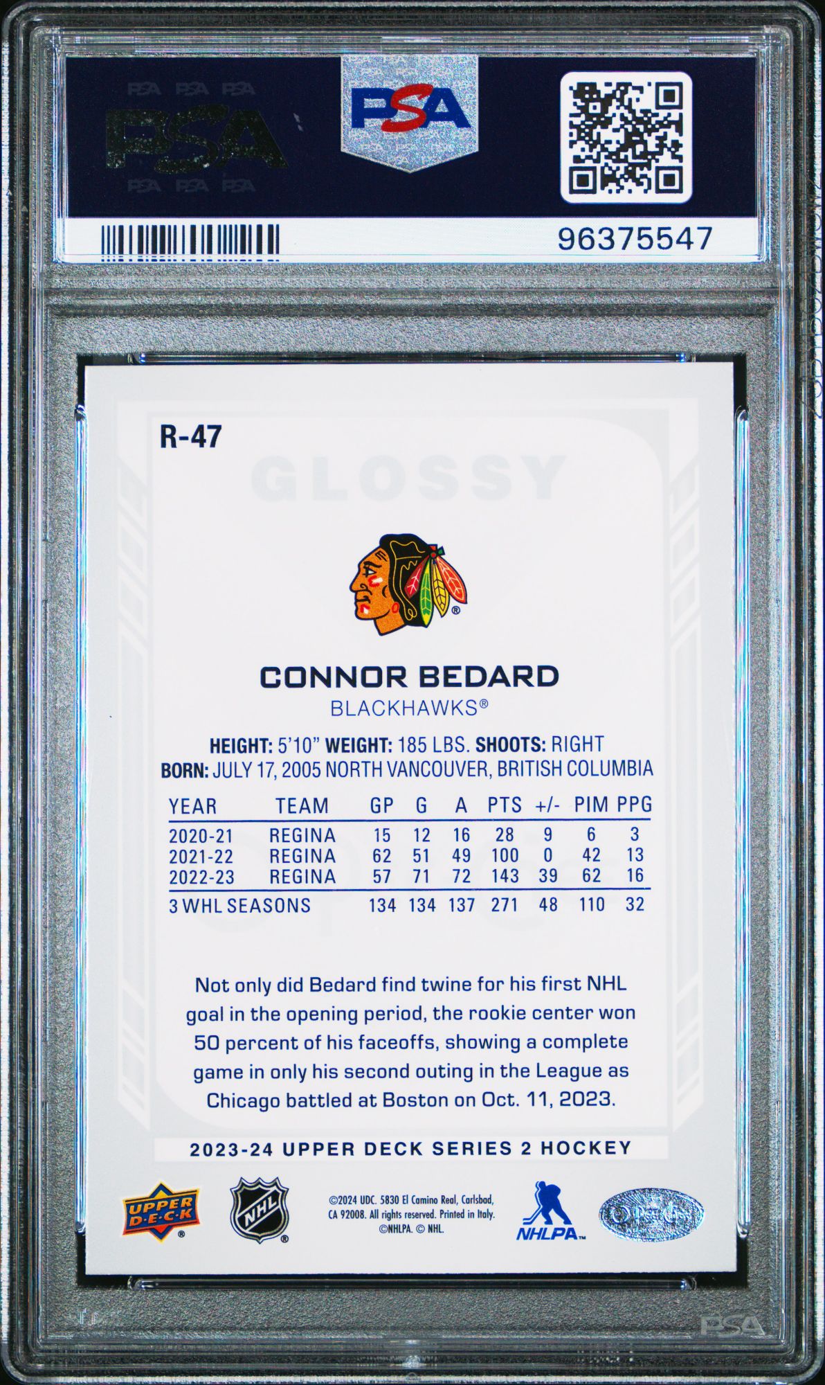 2023 Upper Deck O-pee-chee Glossy R47 Connor Bedard PSA 10 product image