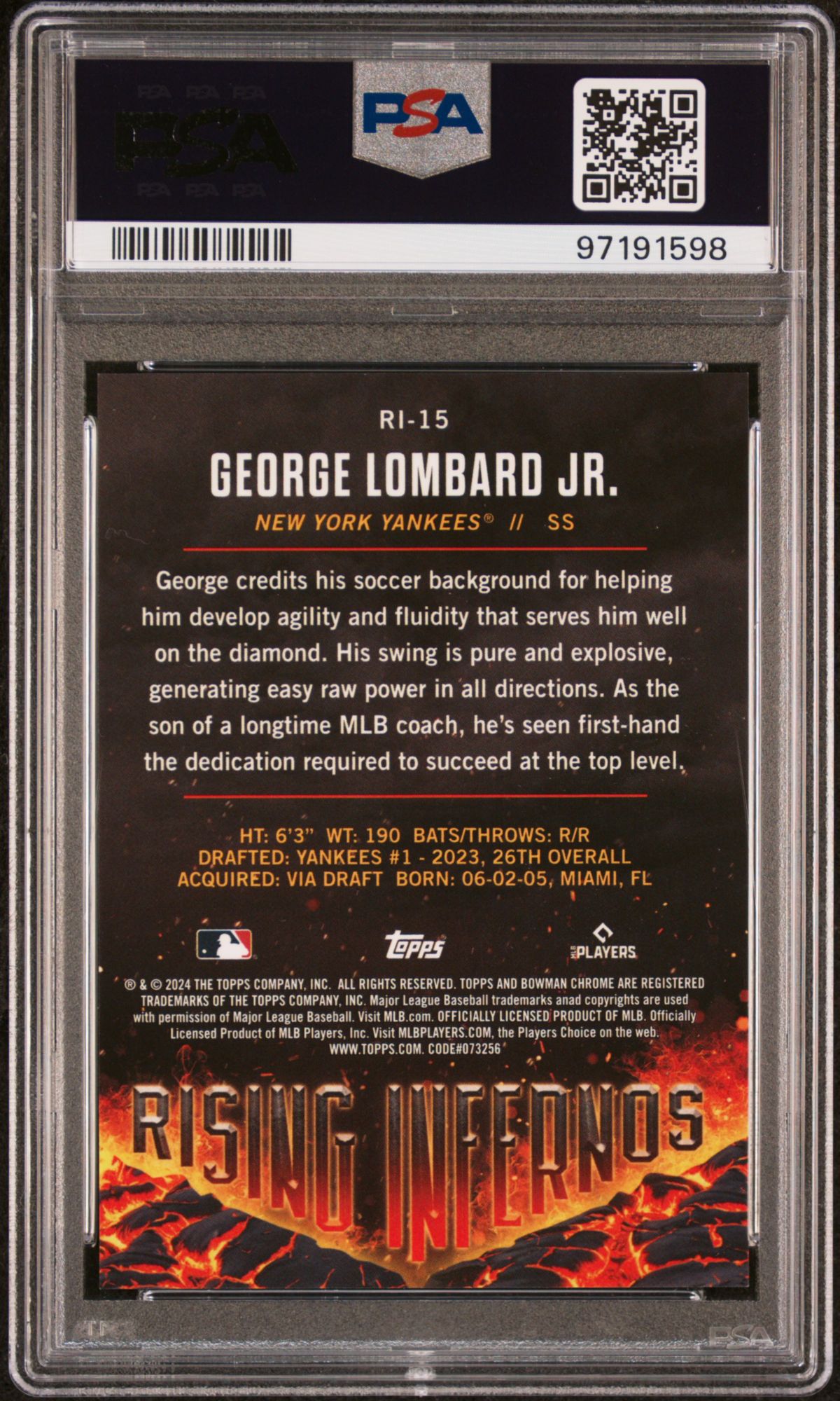 2024 Bowman Rising Infernos Ri15 George Lombard Jr. Aqua PSA 10 product image