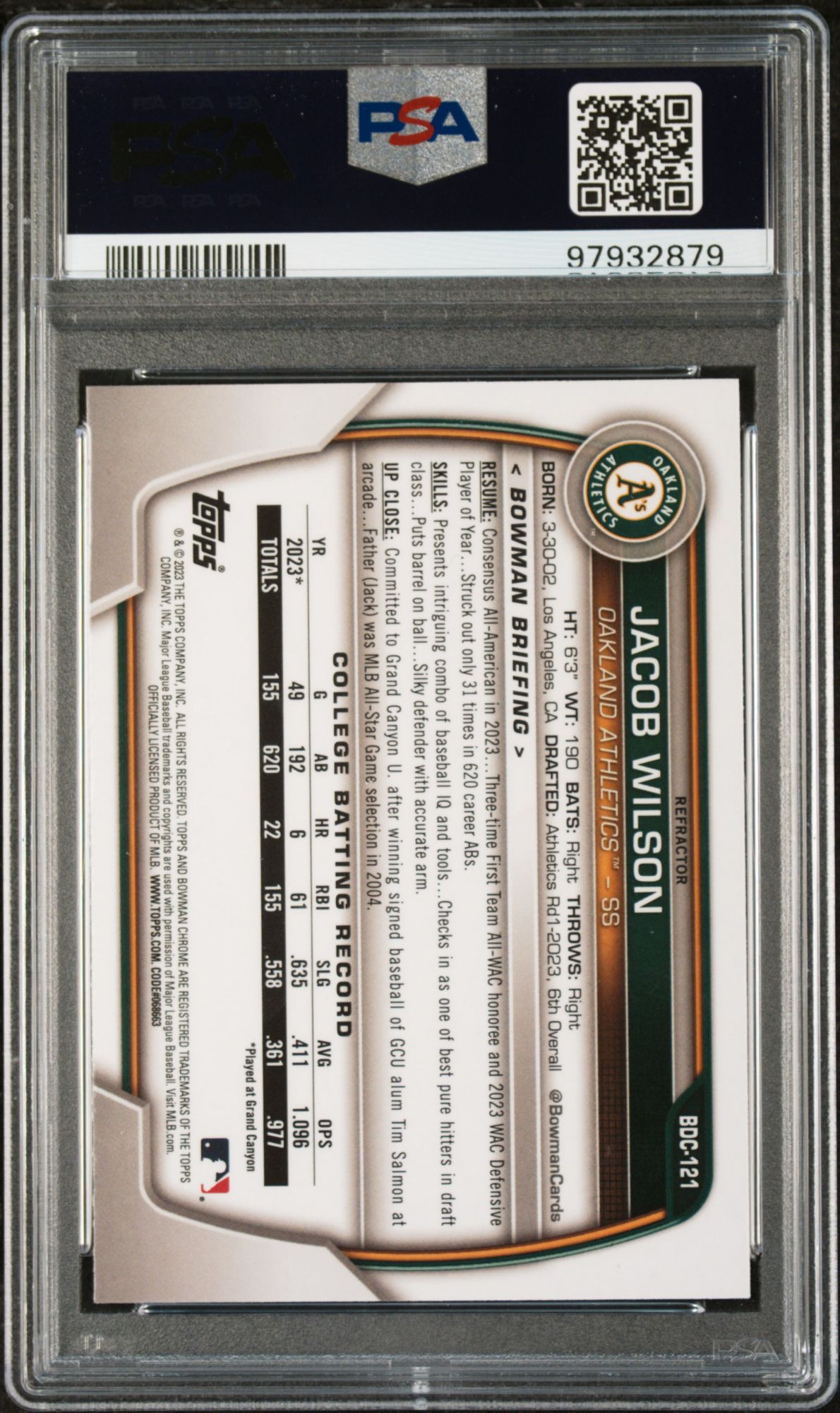2023 Bowman Draft BDC121 Jacob Wilson Chrome-Refractor PSA 10 product image