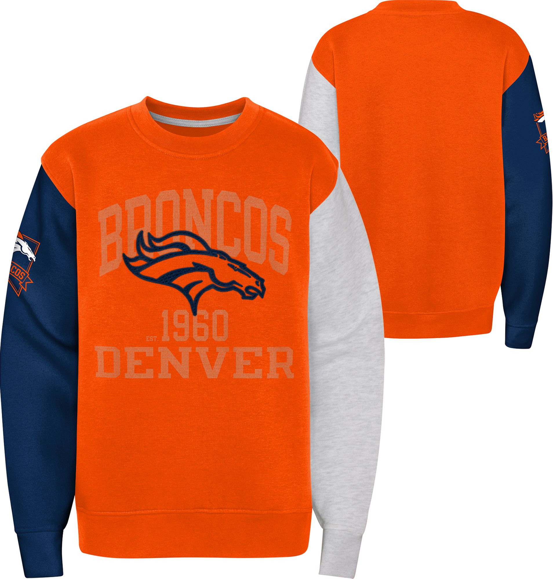 NFL Team Apparel Boys' Denver Broncos 3rd and Goal Crew Sweatshirt