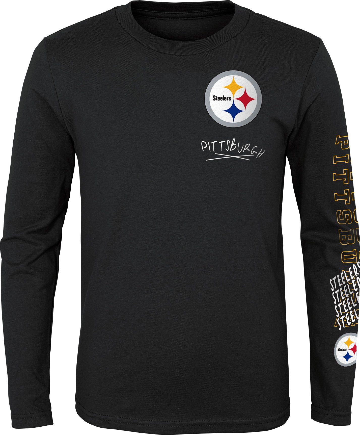 Dick's Sporting Goods NFL Team Apparel Little Kids' Pittsburgh Steelers  Drip Black Long Sleeve T-Shirt