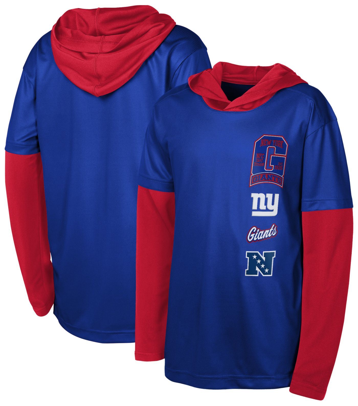 NFL Team Apparel Youth New York Giants Team Spirit Hooded Long Sleeve T ...