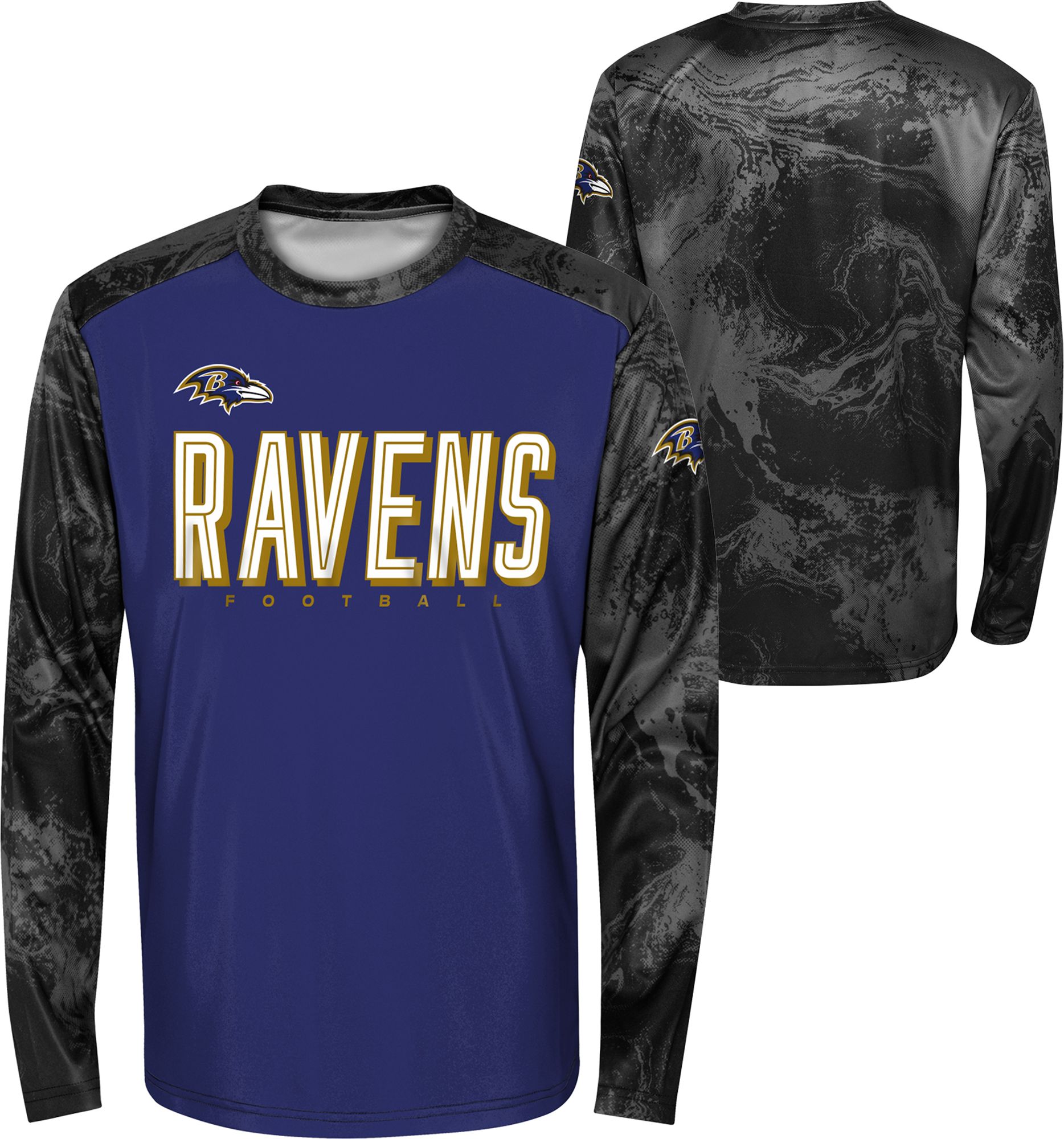 NFL Team Apparel Youth Baltimore Ravens Cover 2 Long Sleeve T-Shirt