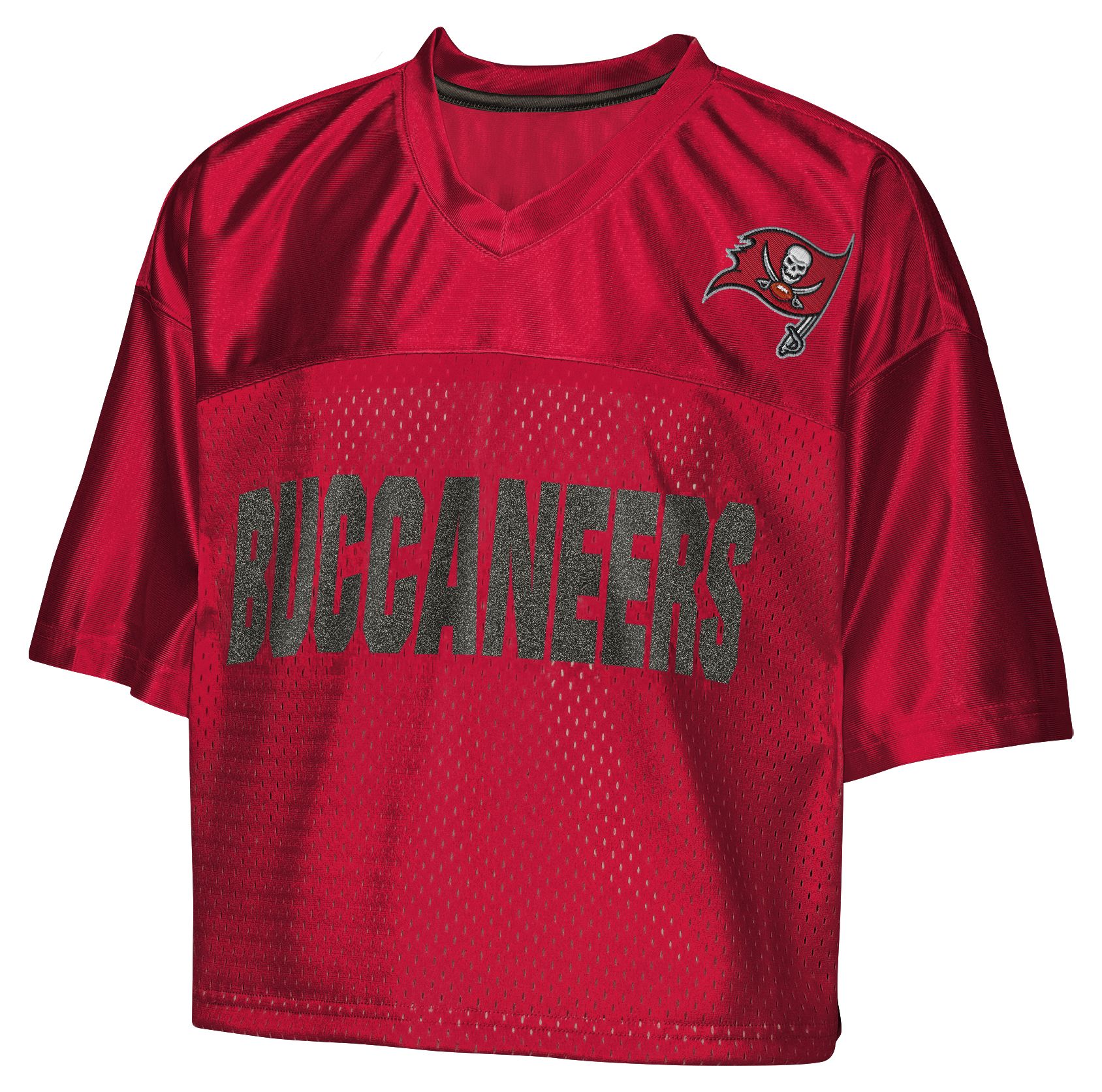 NFL Team Apparel Girls' Tampa Bay Buccaneers Red Glitter Cropped