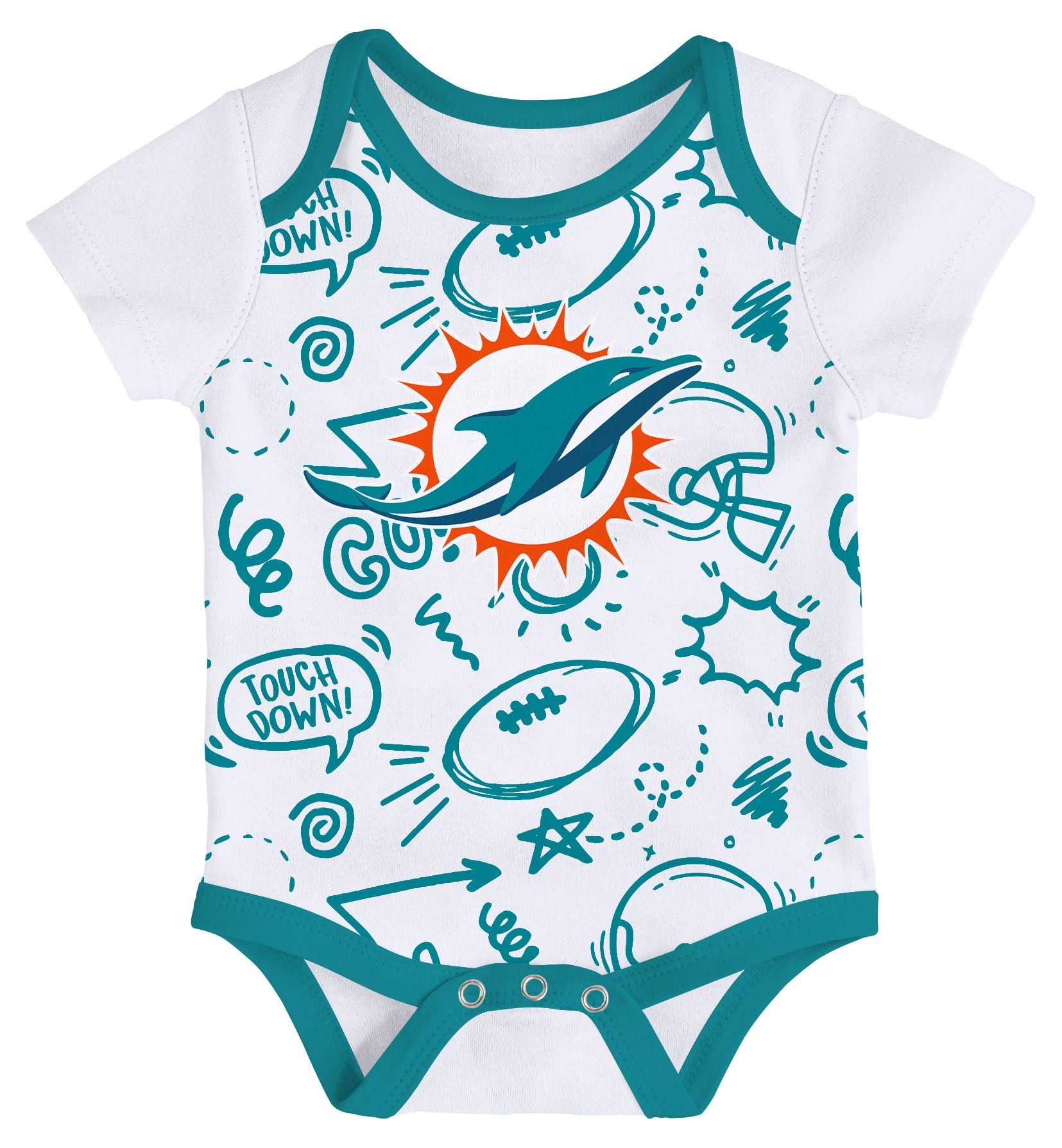 NFL Team Apparel Infant Miami Dolphins Aqua All Day Play 3-Pack Creeper Set product image