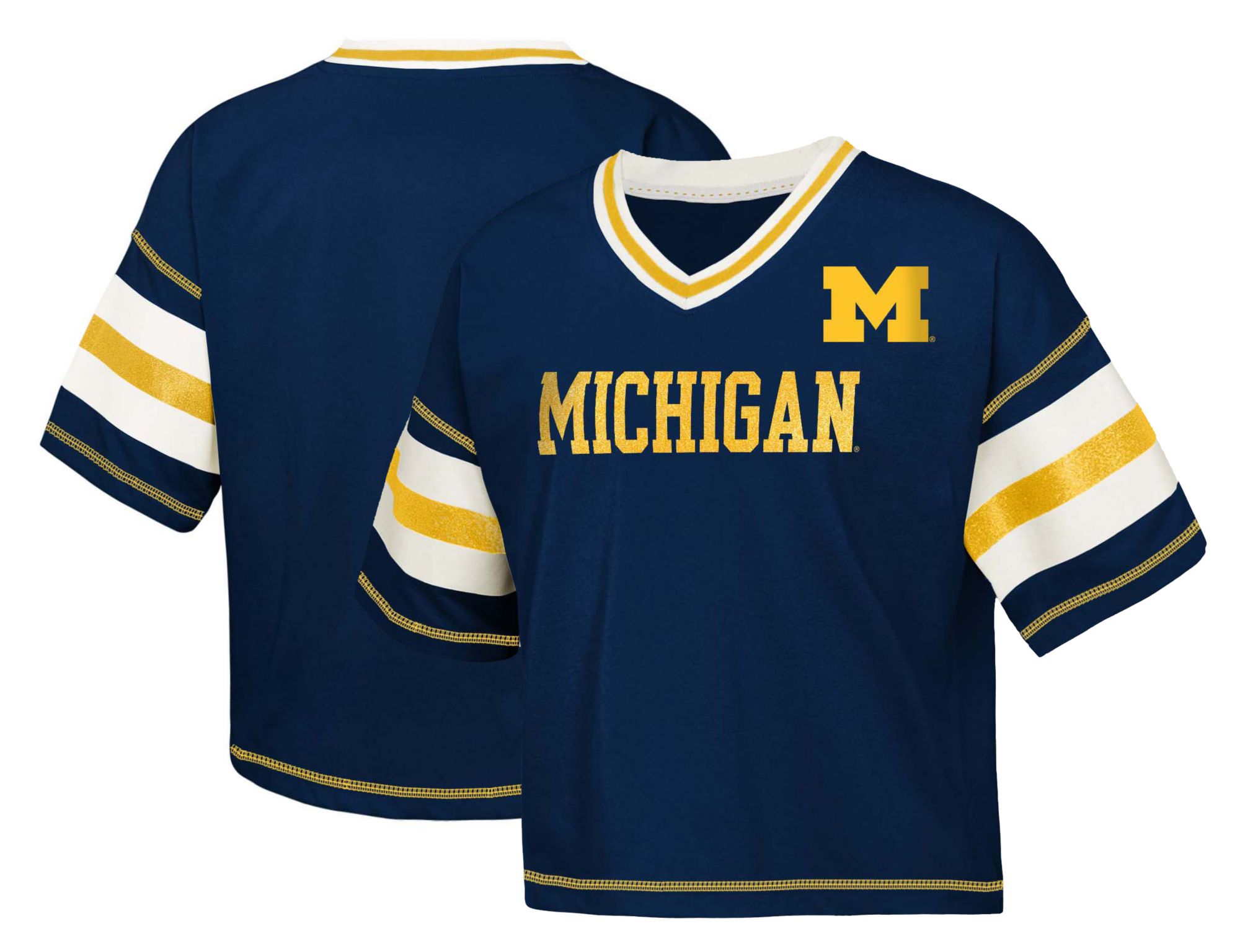 Gen2 Girls' Michigan Wolverines Navy Grid Iron Short Sleeve T-Shirt product image