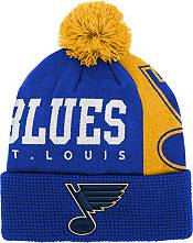 Youth St. Louis Blues Blue/Gold 2022 Winter Classic Team Logo - Cuffed Knit  Hat with Pom