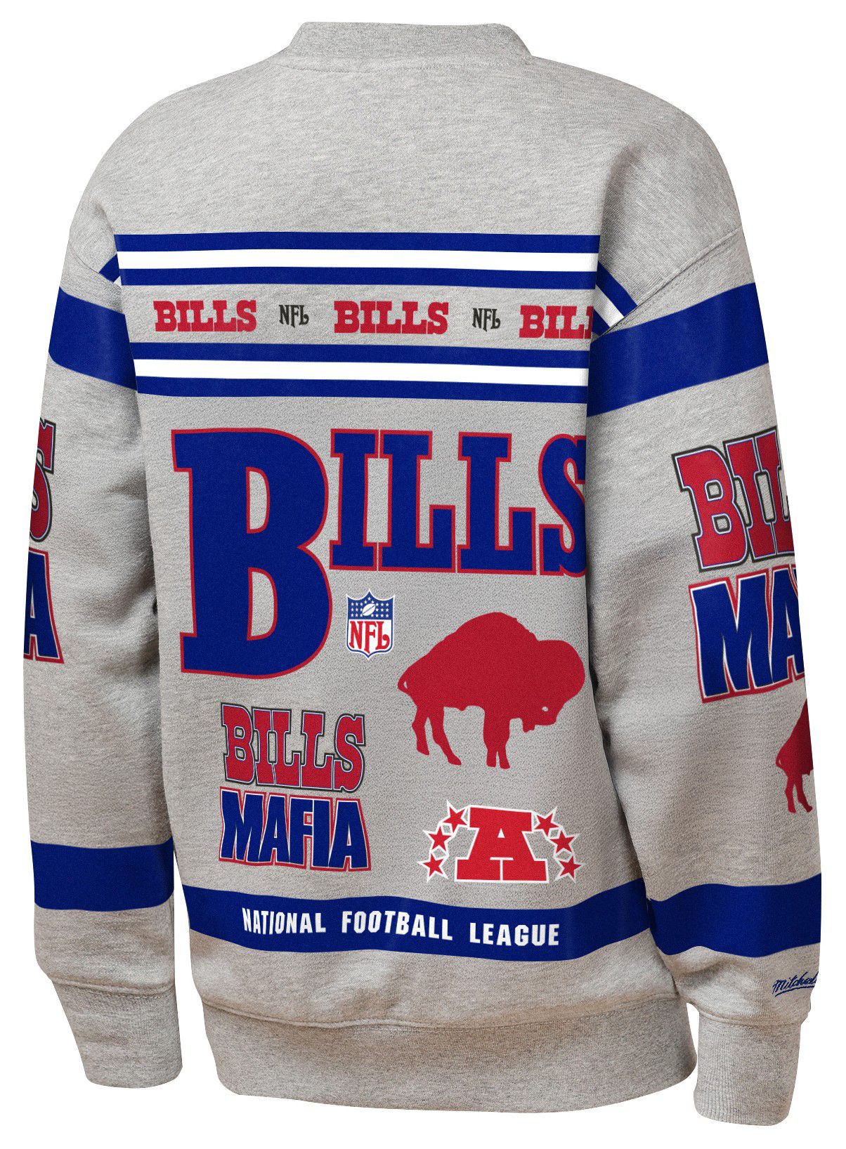 Mitchell & Ness Youth Buffalo Bills Grey AOP Fleece Crew Pullover Sweatshirt product image
