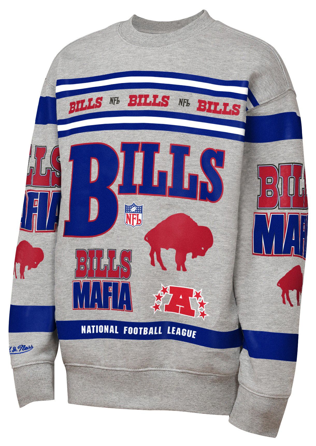 Mitchell & Ness Youth Buffalo Bills Grey AOP Fleece Crew Pullover Sweatshirt product image