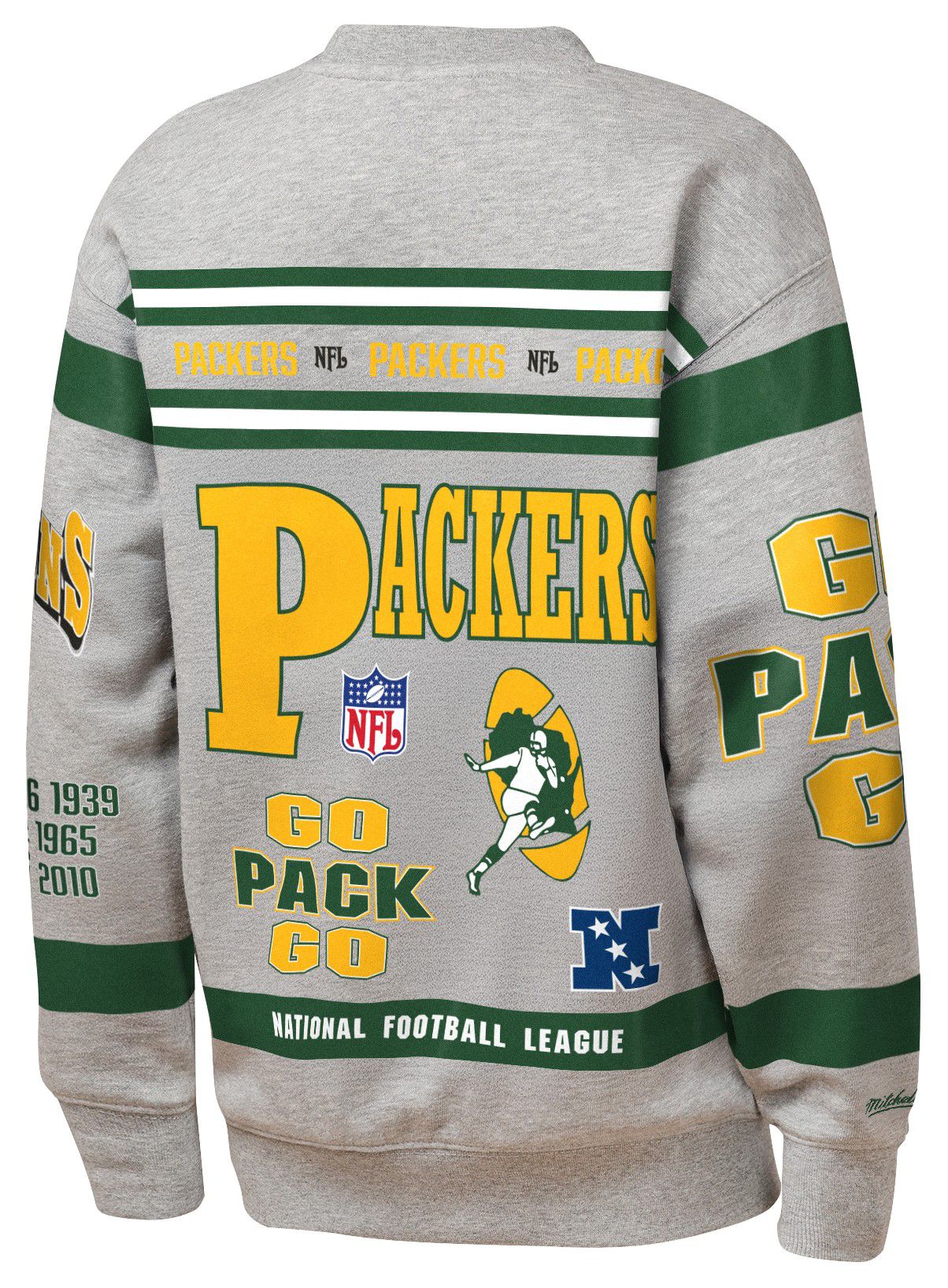 Mitchell & Ness Youth Green Bay Packers Grey AOP Fleece Crew Pullover Sweatshirt product image