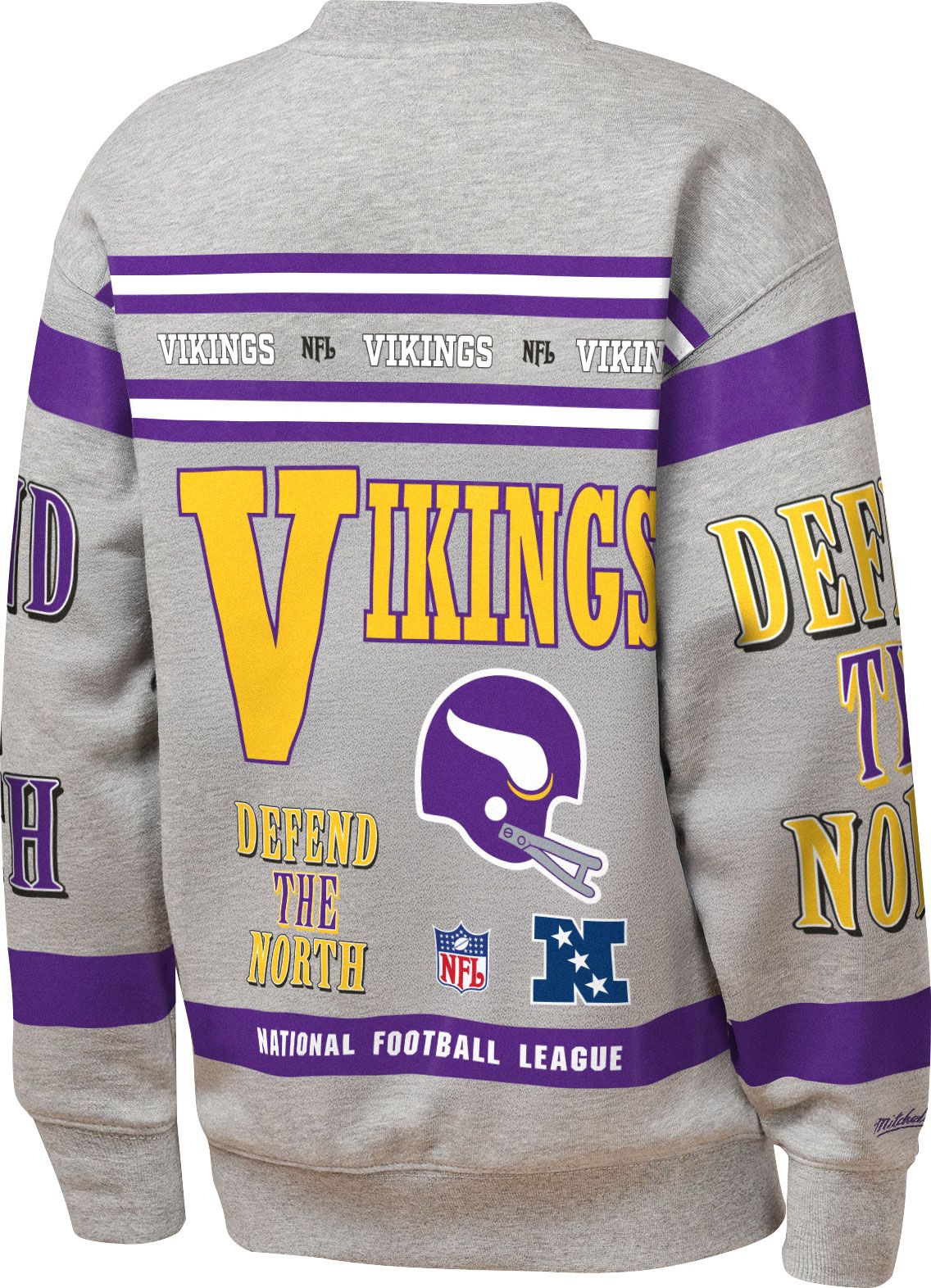 Mitchell & Ness Youth Minnesota Vikings Grey AOP Fleece Crew Pullover Sweatshirt product image