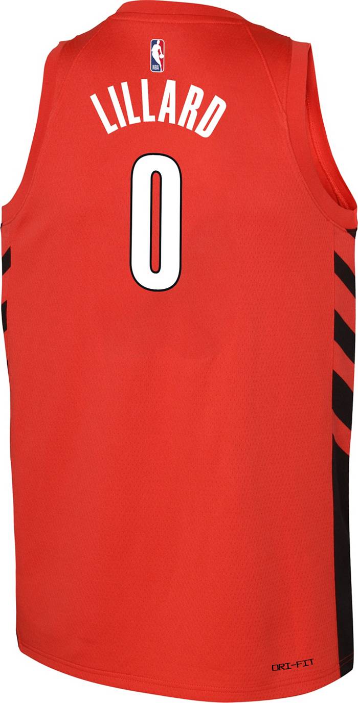 NBA Blazers 0 Damian Lillard Red with Black Number Men Jersey