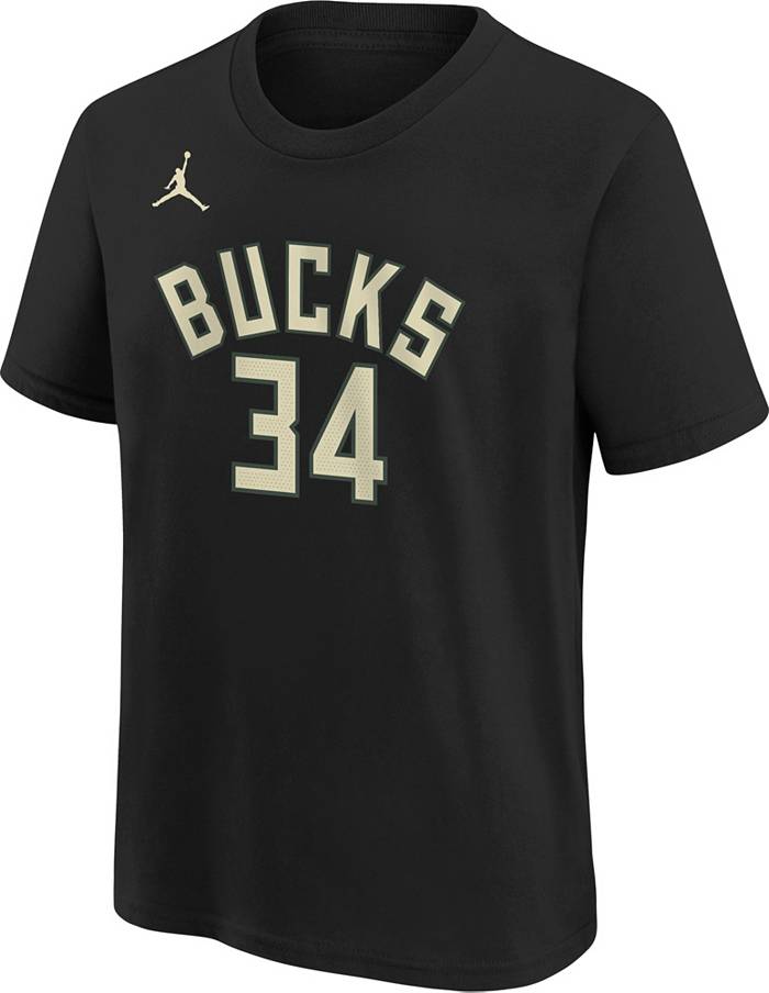 Nike / Men's Milwaukee Bucks Giannis Antetokounmpo #34 Black Cotton T-Shirt