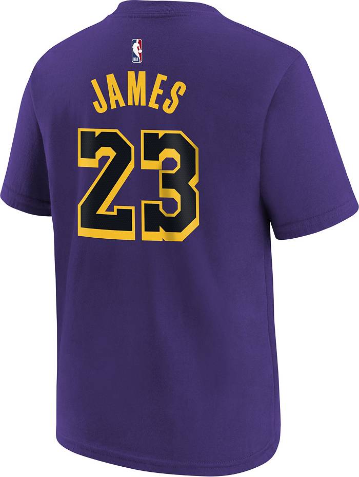 Kids' Los Angeles Lakers LeBron James #23 Statement Name & Number Nike T-Shirt Small Purple