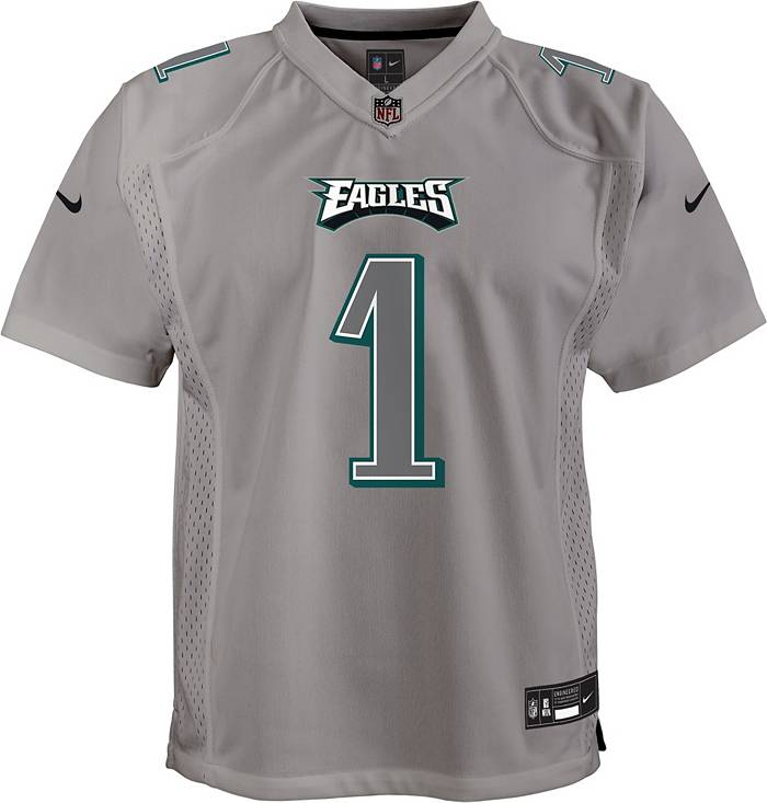 Youth Nike Jalen Hurts Gray Philadelphia Eagles Super Bowl LVII Patch Atmosphere Fashion Game Jersey Size: Large