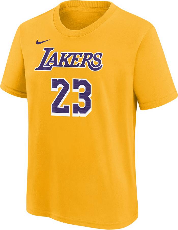 Nike Youth LeBron James Gold Los Angeles Lakers Icon Name & Number T-Shirt Size: Extra Large