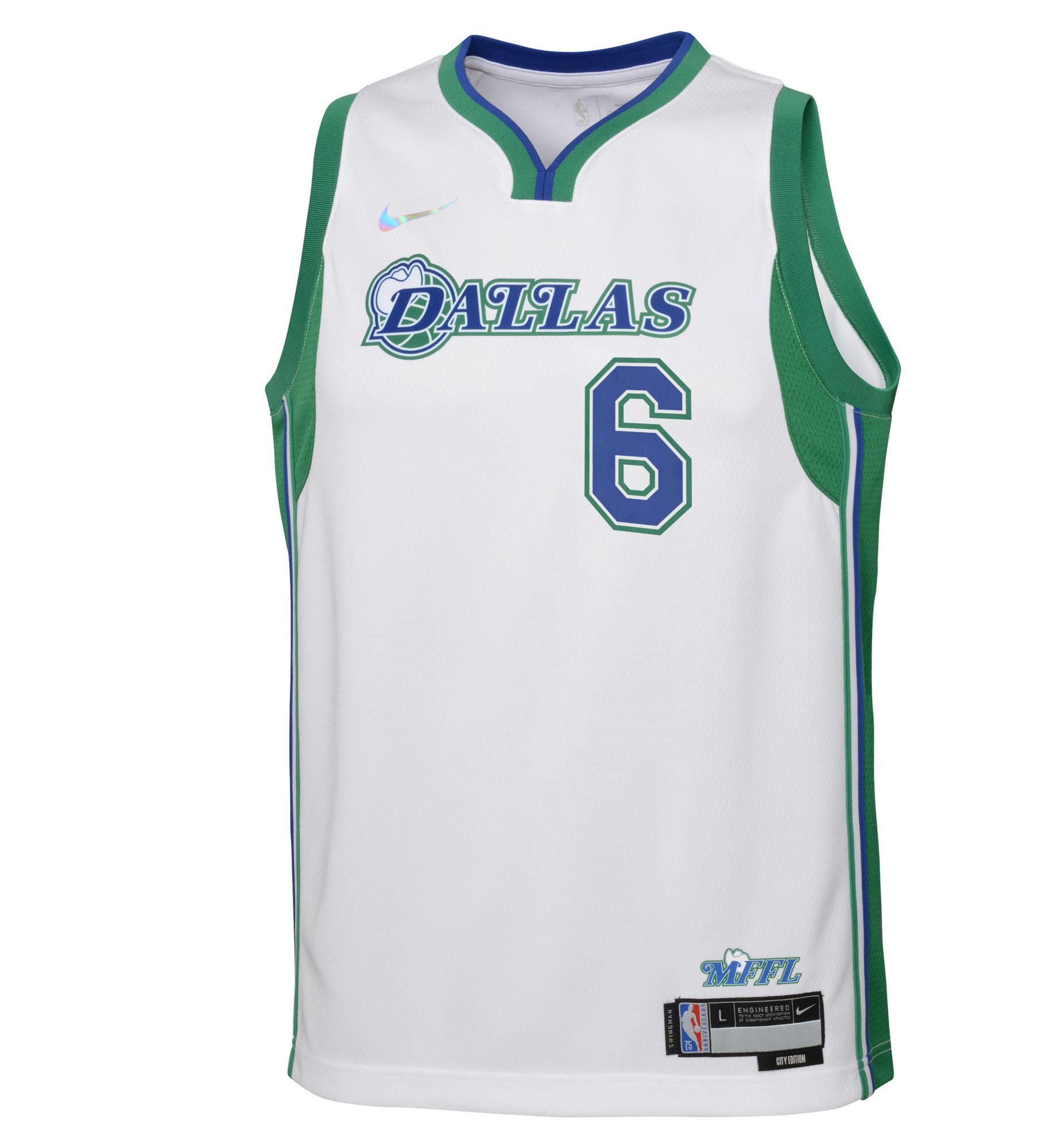 Nike Youth 2021-22 City Edition Dallas Mavericks Kristaps Porzingis #6 White Swingman Jersey product image