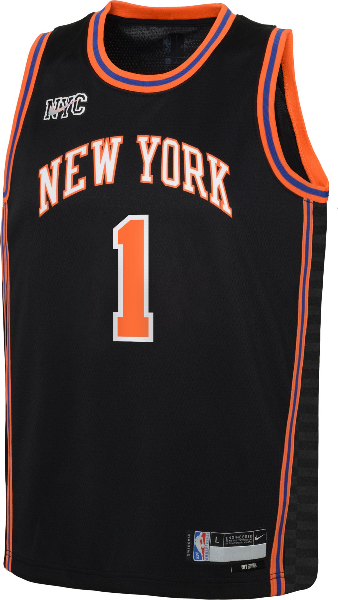 Nike Youth 2021-22 City Edition New York Knicks Obi Toppin #1 Black Swingman Jersey product image