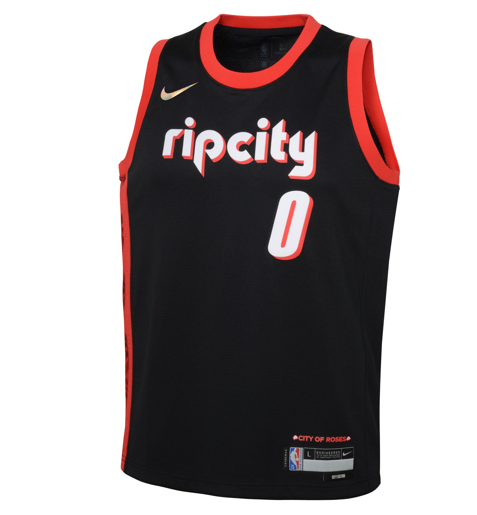 Nike Youth 2021-22 City Edition Portland Trail Blazers Damian Lillard #0 Black Swingman Jersey product image