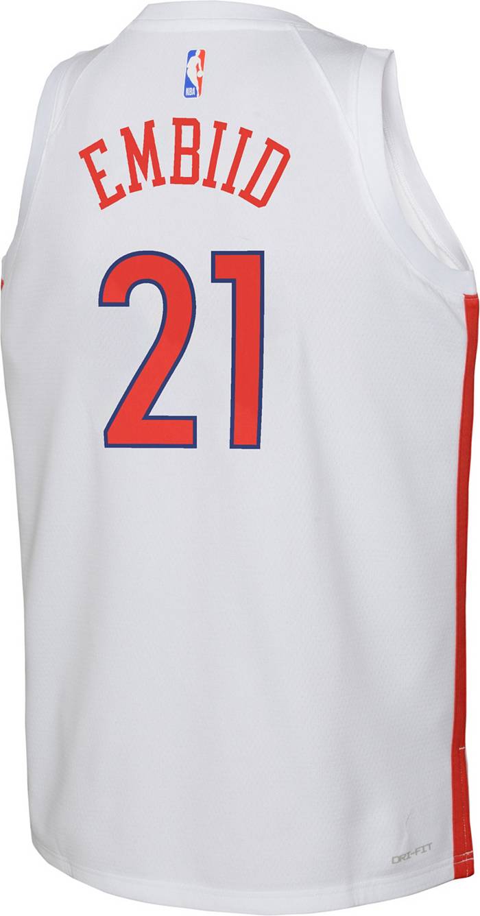Nike Youth 2022-23 City Edition Philadelphia 76ers Joel Embiid #21 White  Dri-FIT Swingman Jersey