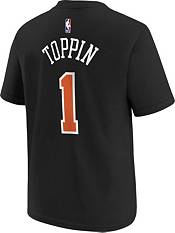 Nike Youth 2021-22 City Edition New York Knicks Obi Toppin #1 Black Player T-Shirt product image