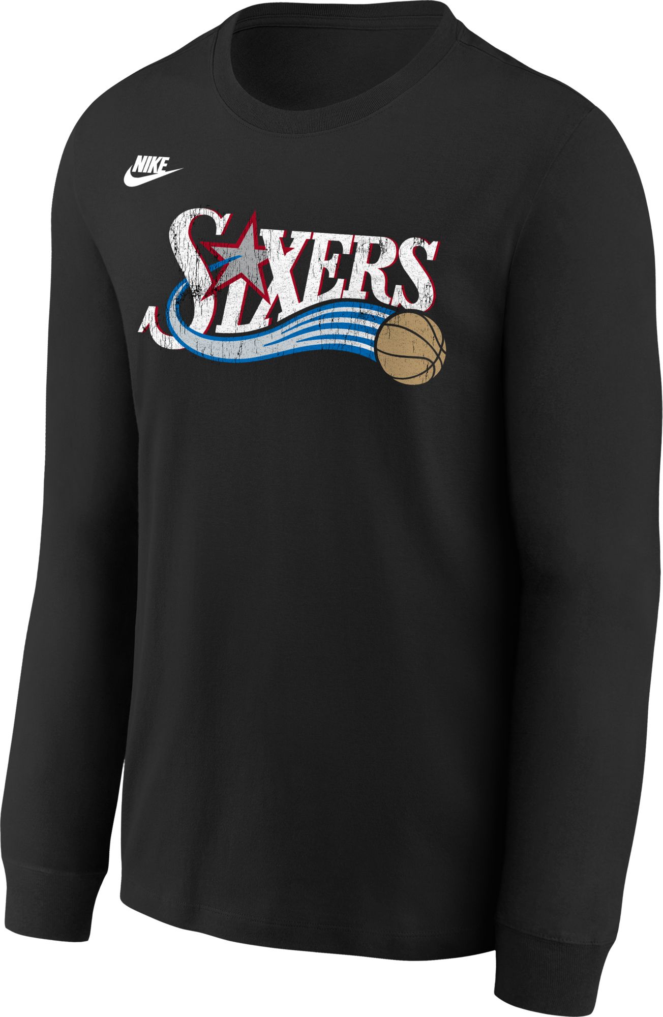 Nike Youth Philadelphia 76ers Black Hardwood Classics Wordmark Long Sleeve Shirt product image