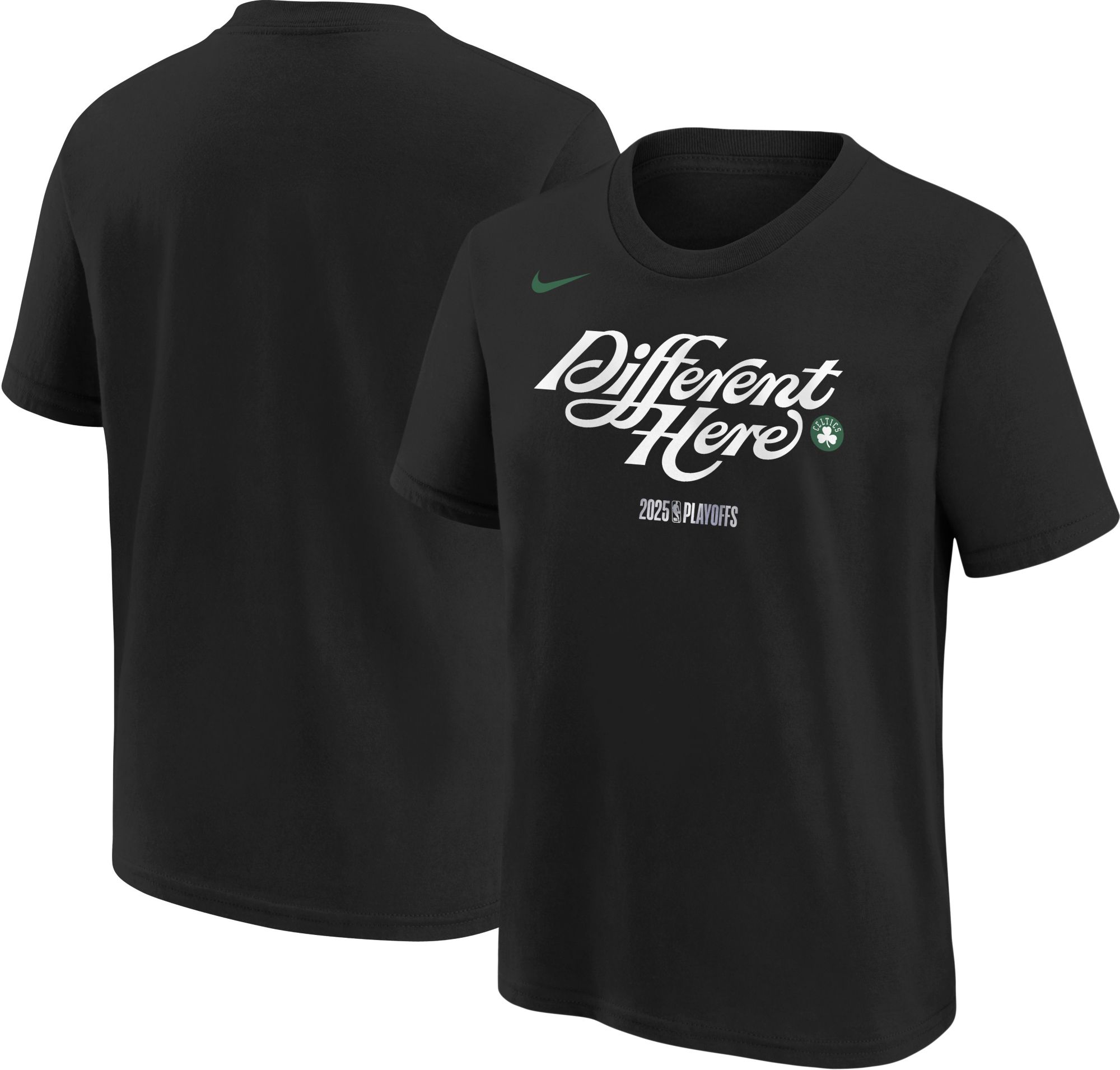 Nike Youth 2024-25 NBA Playoffs Boston Celtics "Different Here" Mantra Black T-Shirt product image