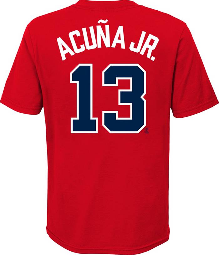 Atlanta Braves #13 Ronald Acuna Jr Navy Red Spilt Cool Base