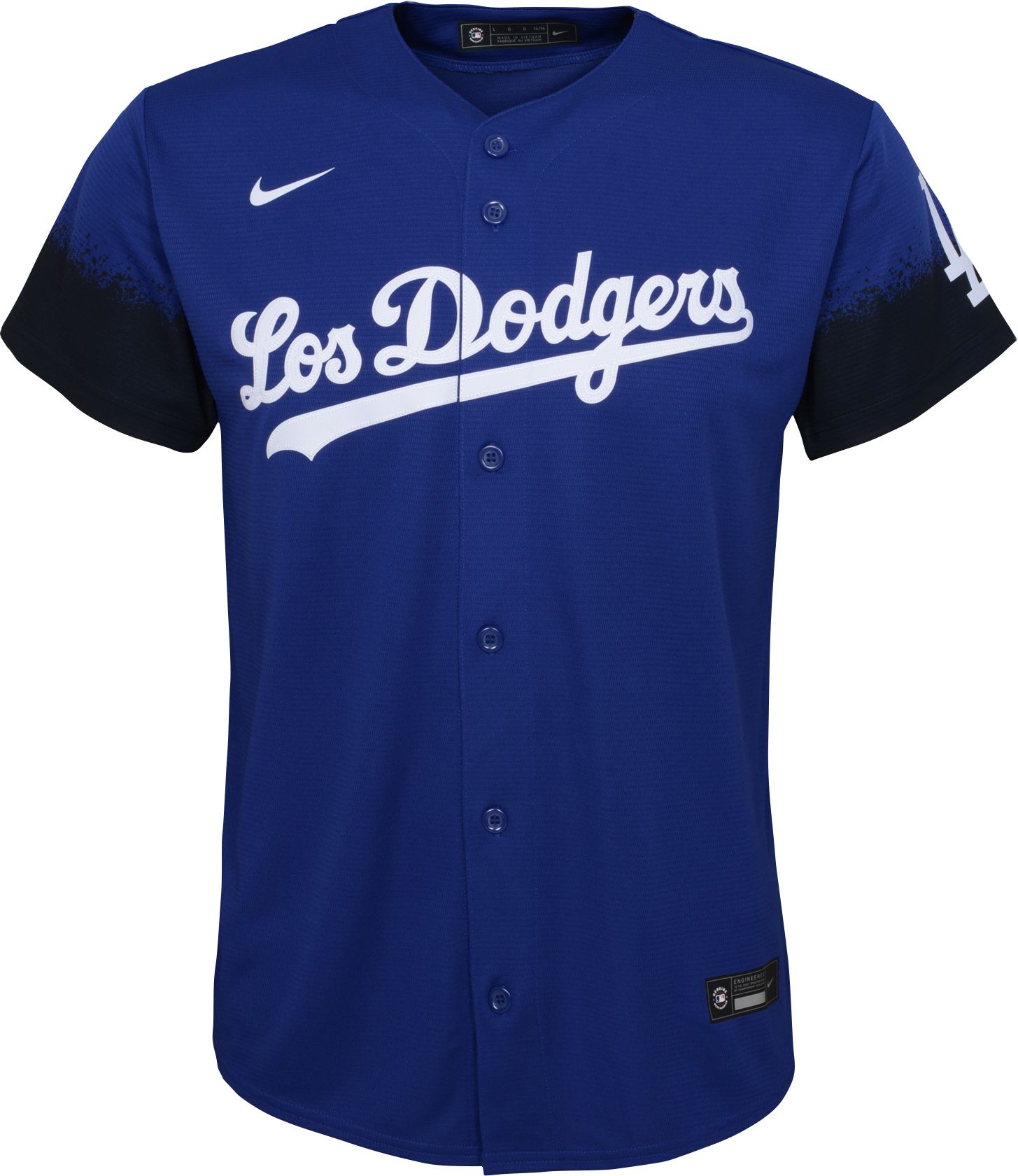 Nike Men's Los Angeles Dodgers Mookie Betts #50 Royal 2021 City Connect  Cool Base Jersey