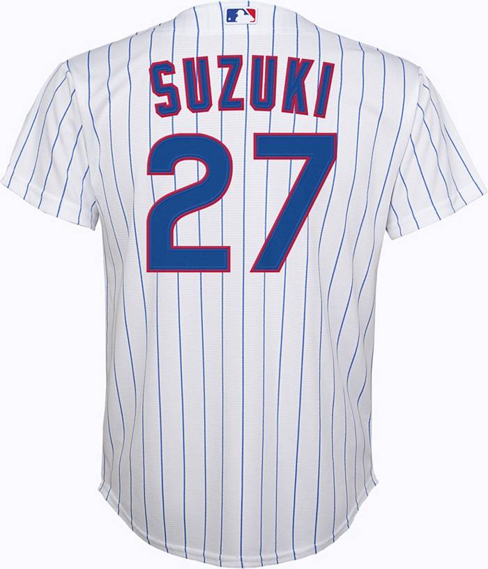 Nike Youth Chicago Cubs Seiya Suzuki #27 White Cool Base Home