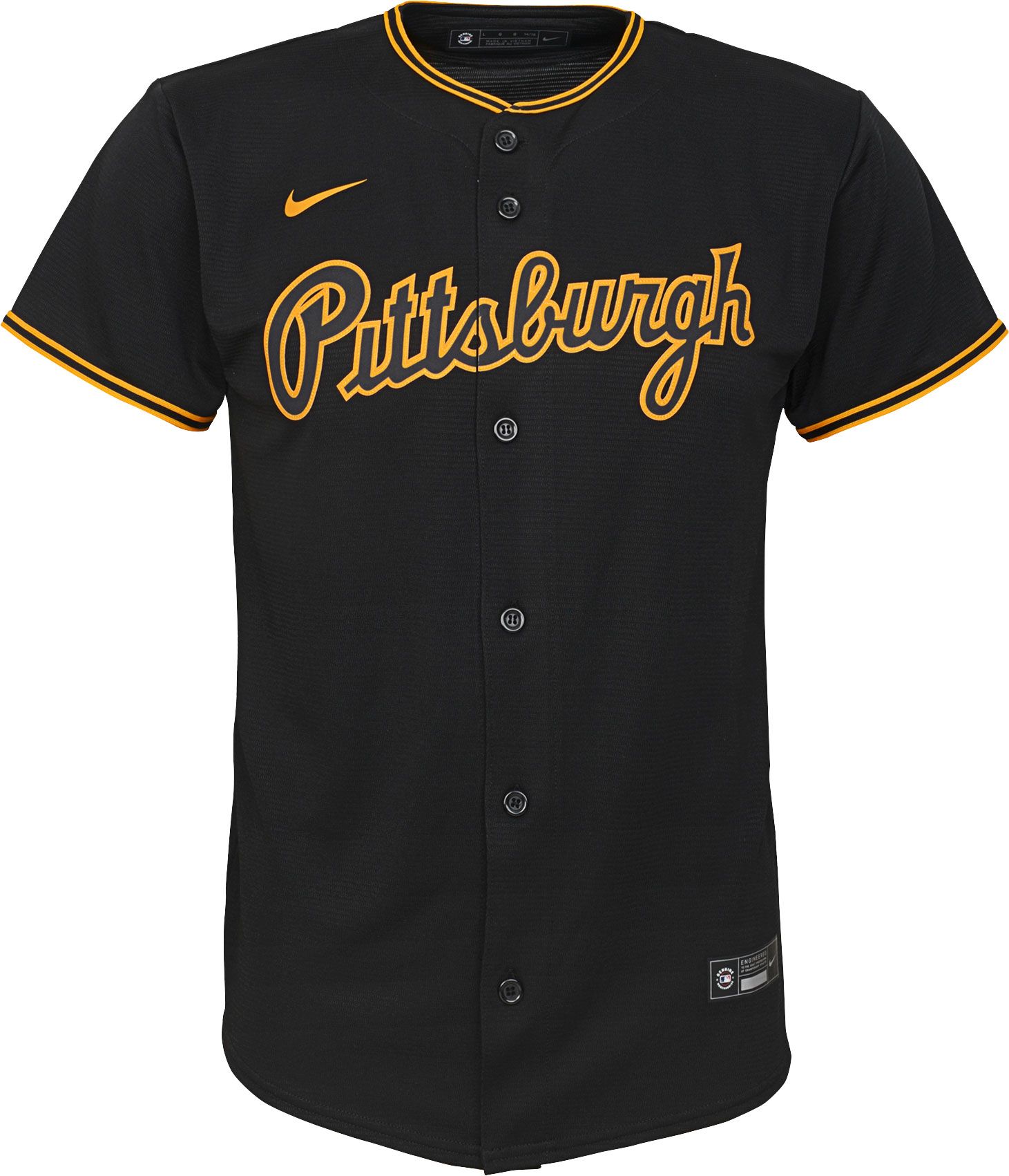 Nike Youth Replica Pittsburgh Pirates Ke'Bryan Hayes #13 Cool Base Black Jersey product image