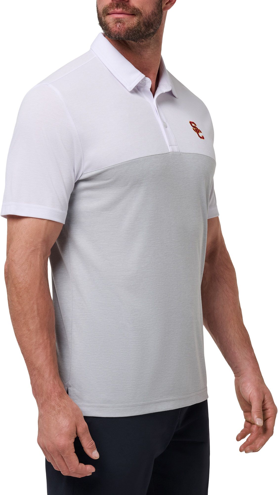 TravisMathew Men's USC Trojans White Drop Back Polo product image