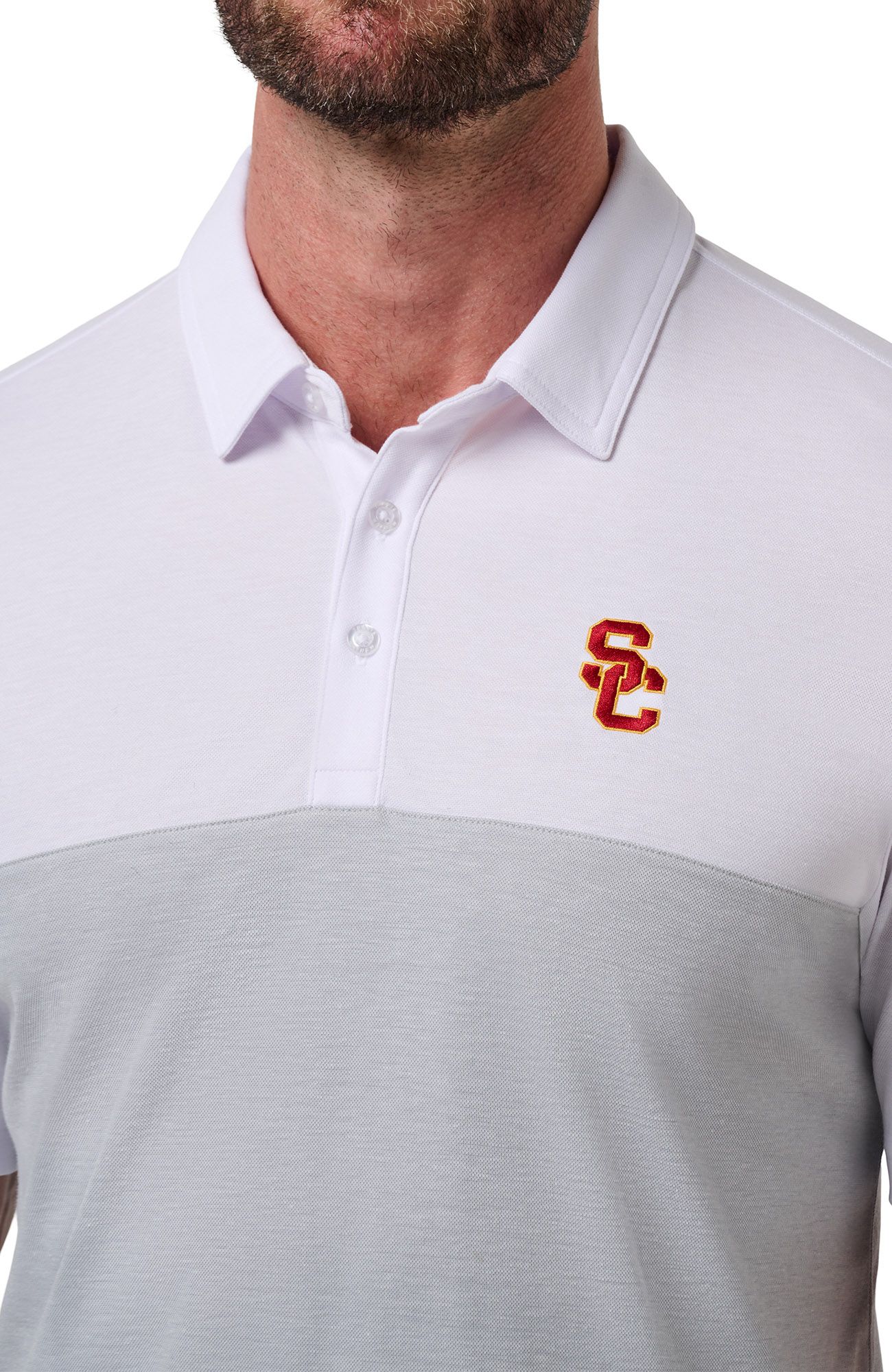 TravisMathew Men's USC Trojans White Drop Back Polo product image
