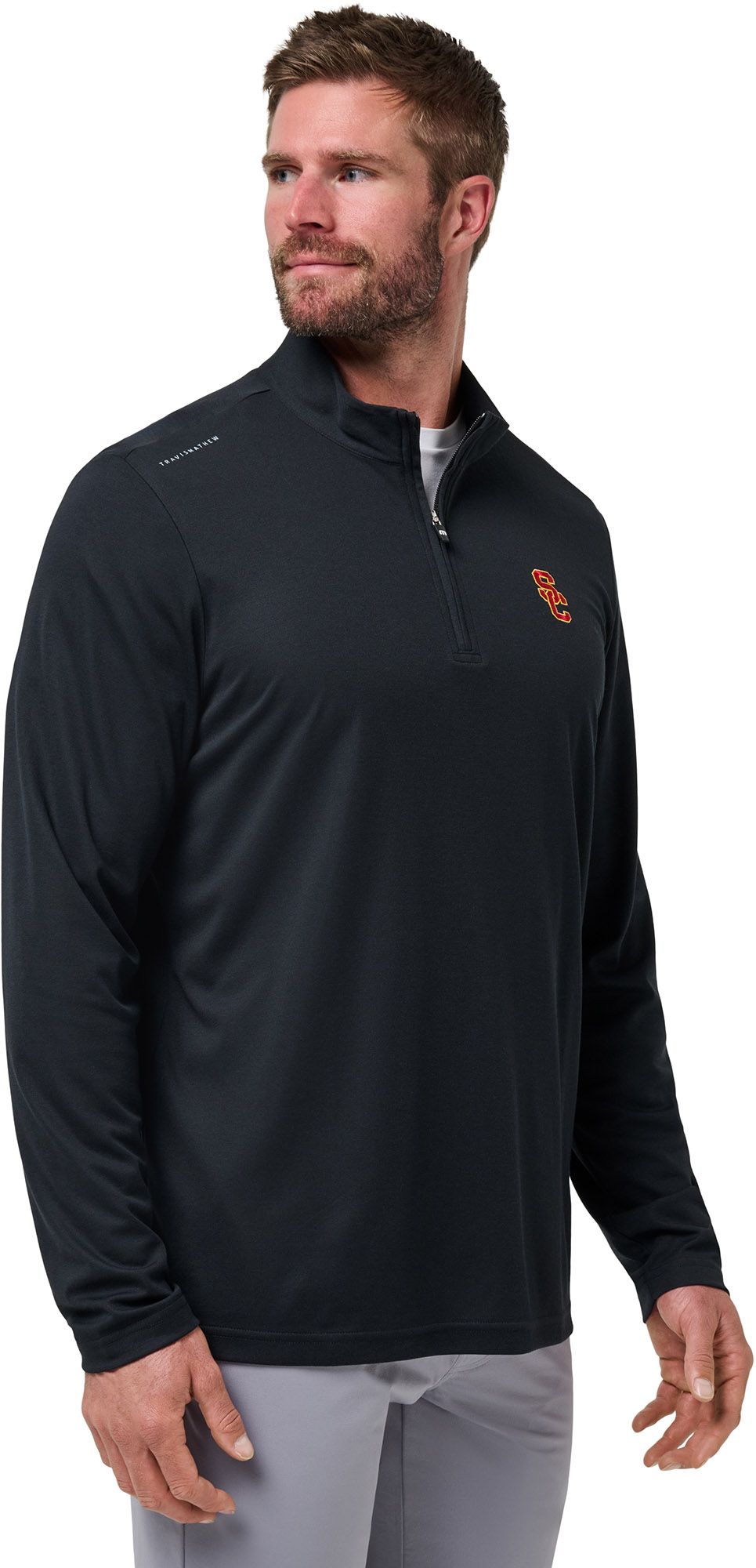 TravisMathew Men's USC Trojans Black 'Time to Tailgate' Quarter-Zip Pullover Jacket product image