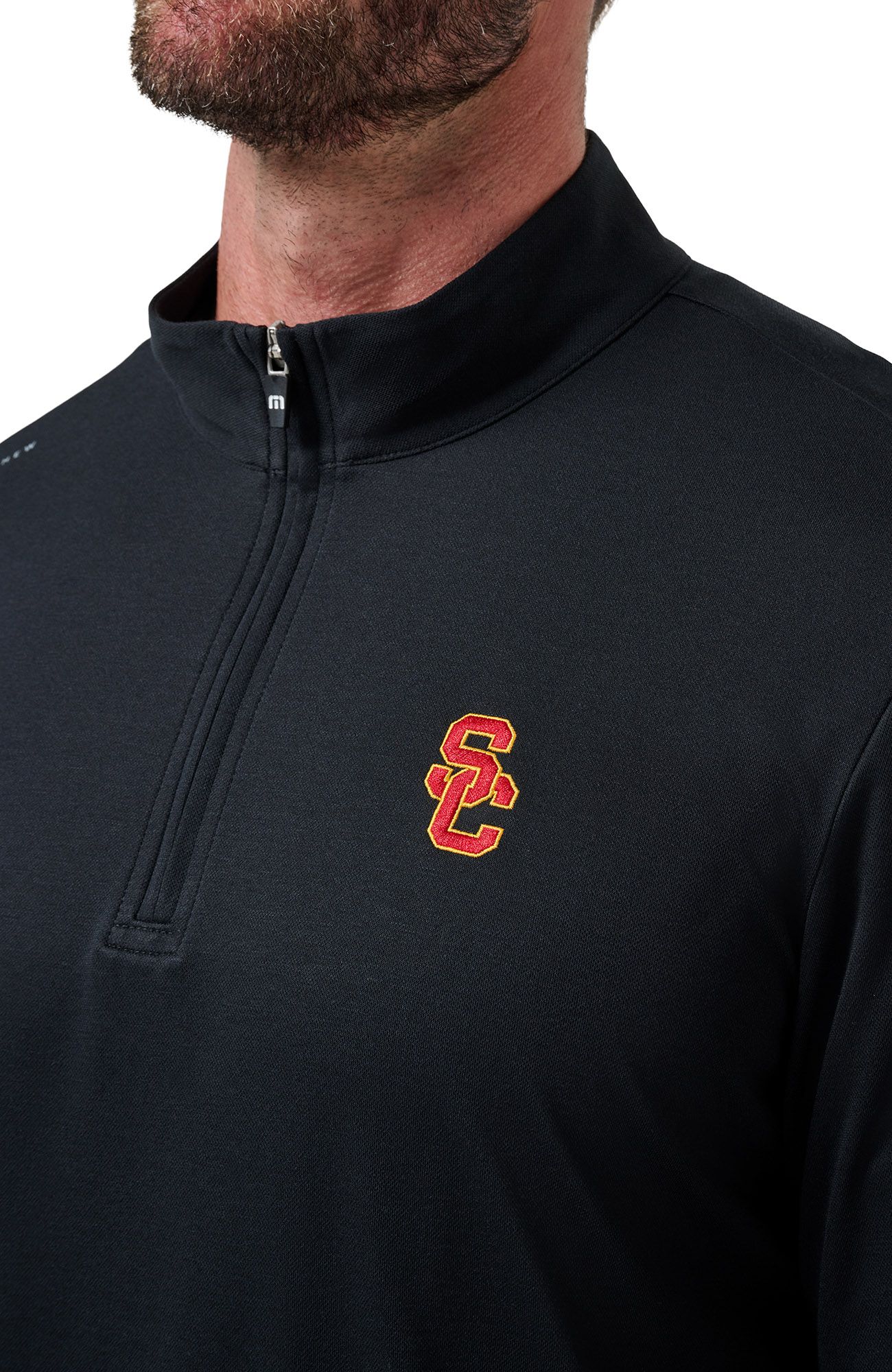 TravisMathew Men's USC Trojans Black 'Time to Tailgate' Quarter-Zip Pullover Jacket product image
