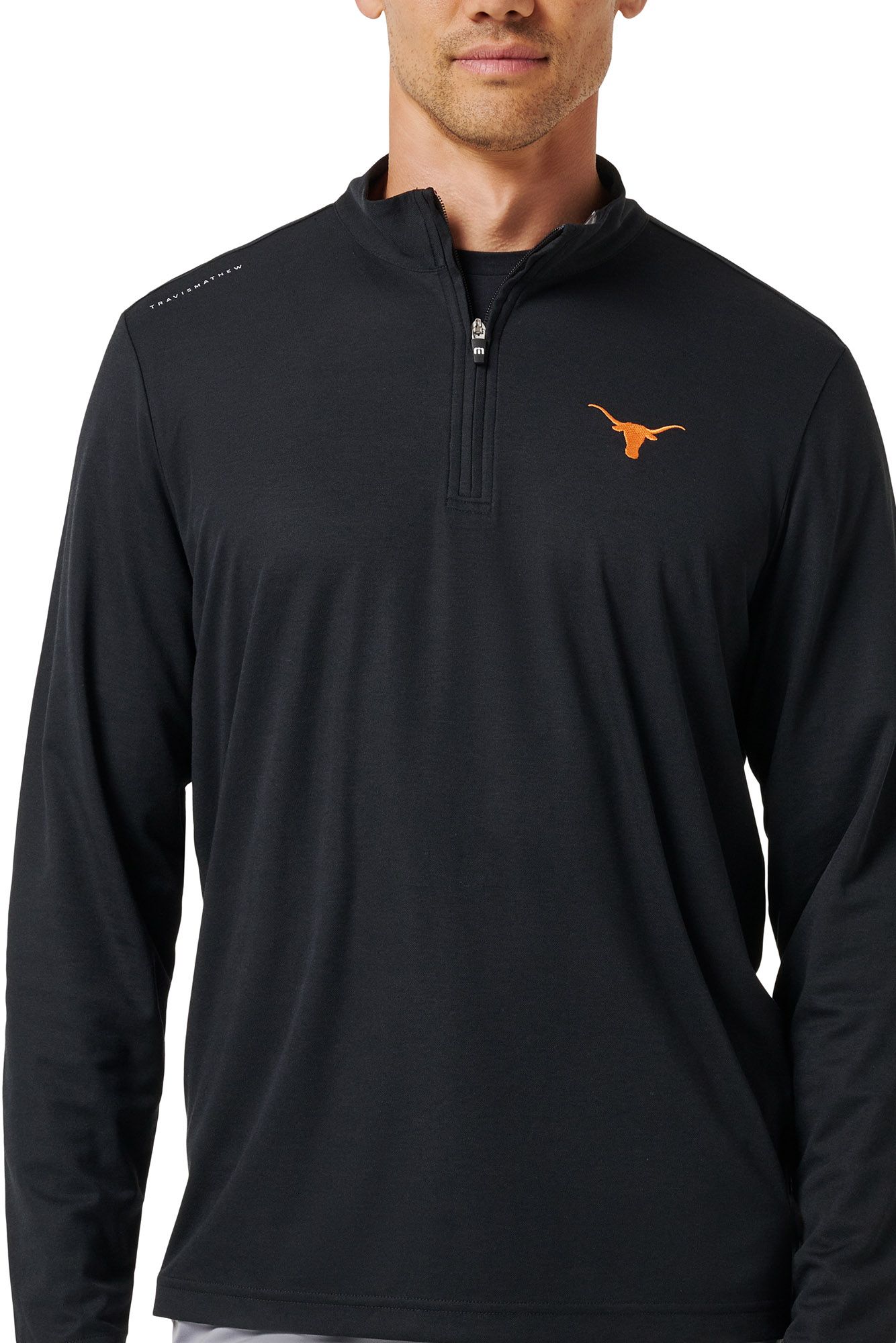 TravisMathew Men's Texas Longhorns Black 'Time to Tailgate' Quarter-Zip Pullover Jacket product image