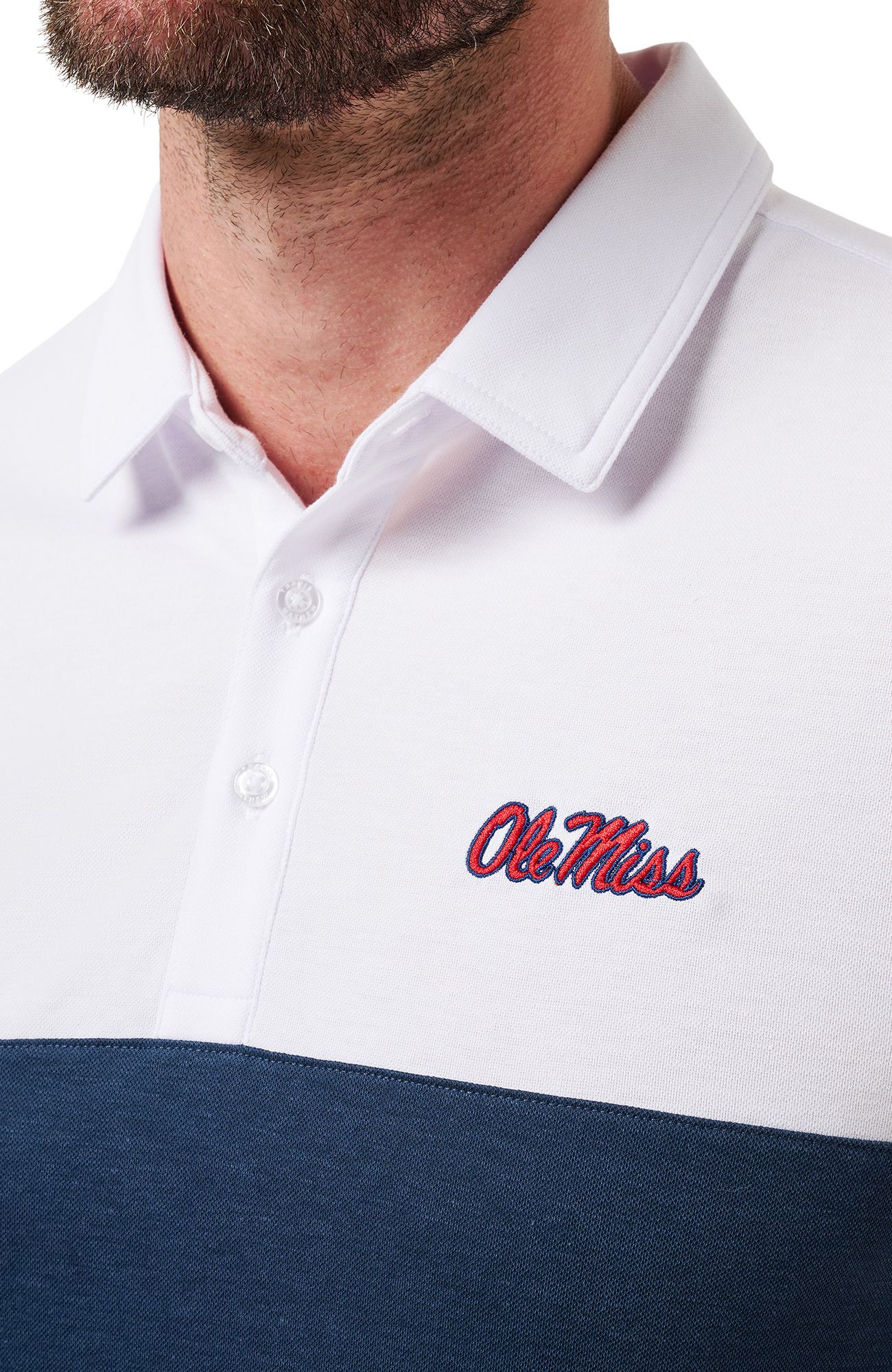TravisMathew Men's Ole Miss Rebels White Drop Back Polo product image