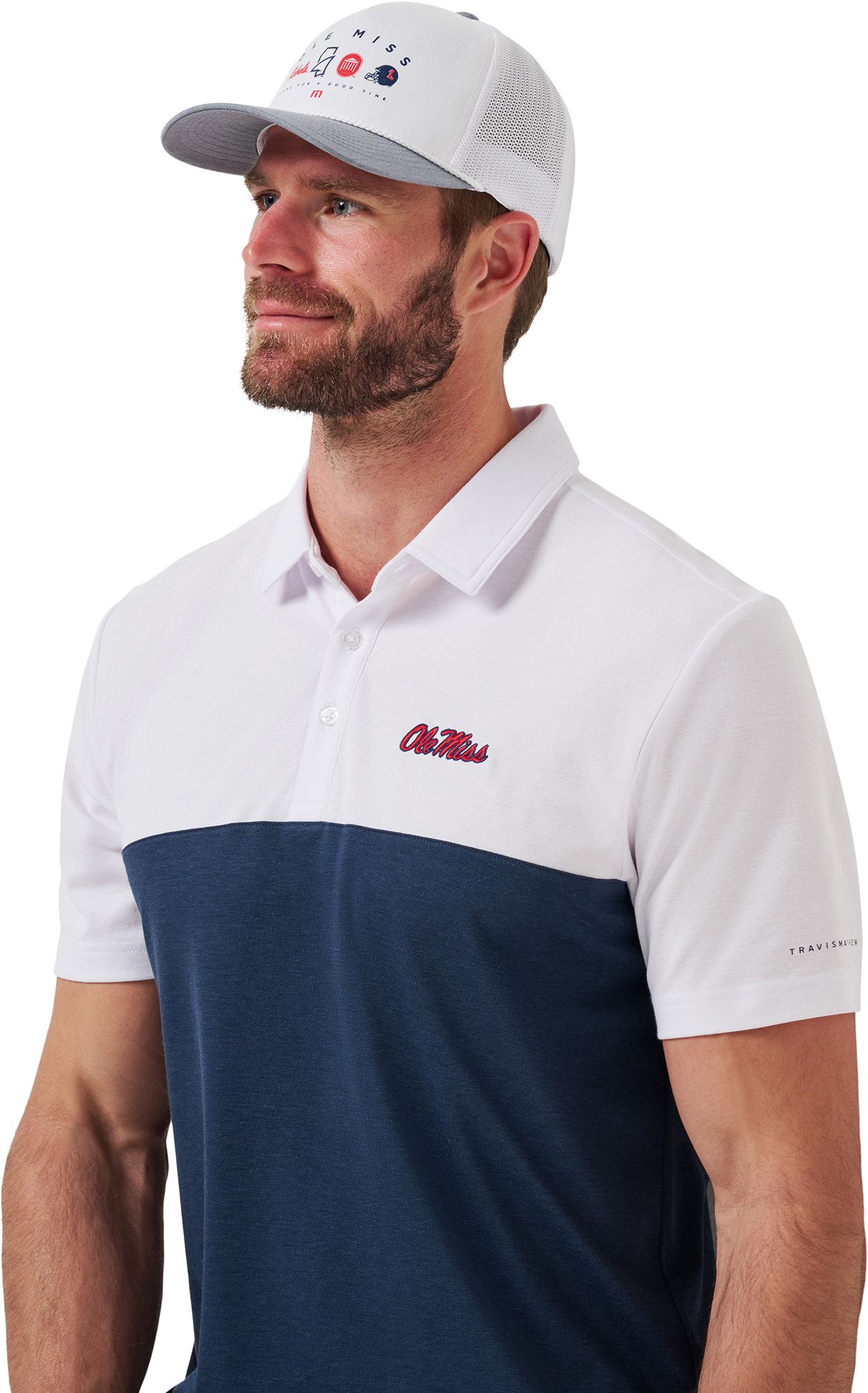 TravisMathew Men's Ole Miss Rebels White Drop Back Polo product image
