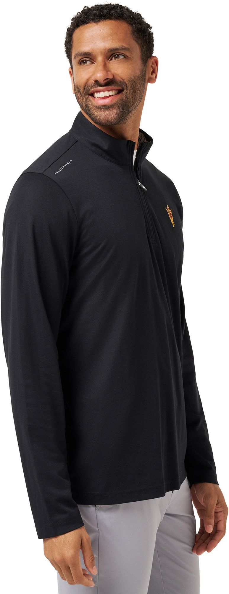 TravisMathew Men's Arizona State Sun Devils Black 'Time to Tailgate' Quarter-Zip Pullover Jacket product image