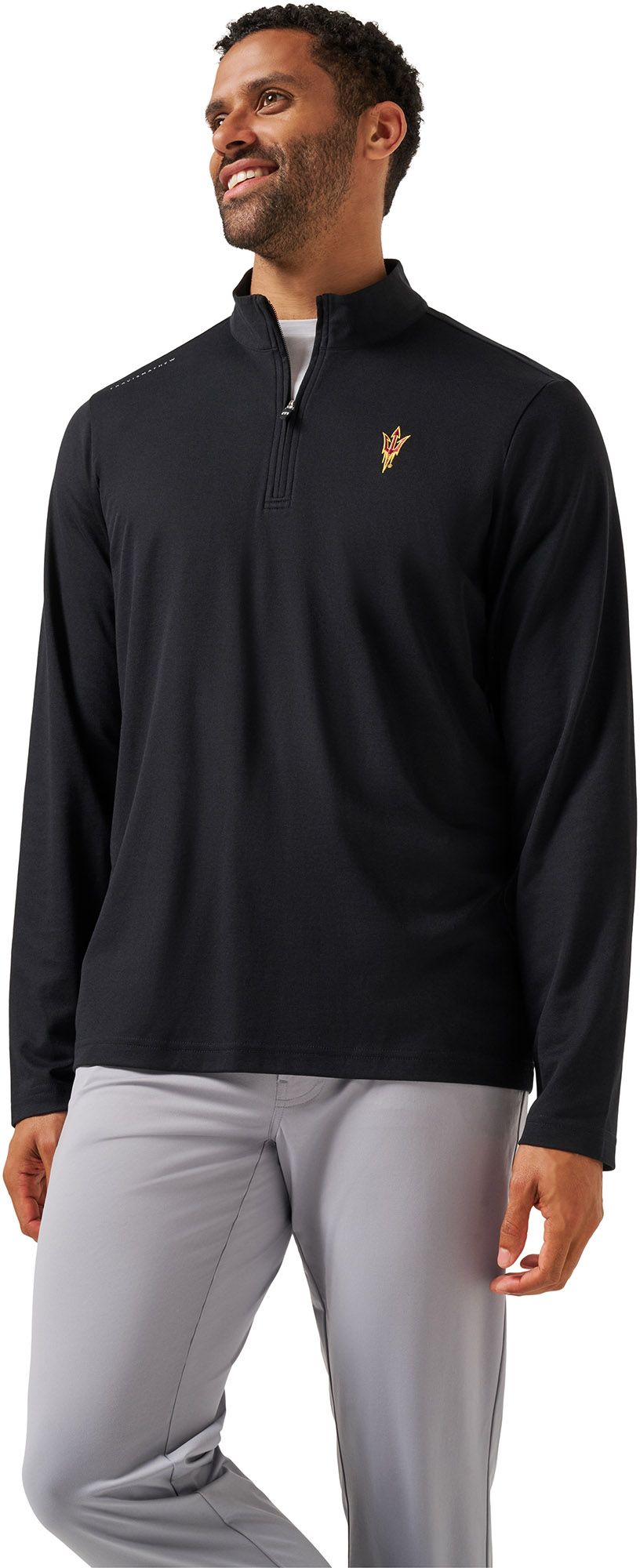 TravisMathew Men's Arizona State Sun Devils Black 'Time to Tailgate' Quarter-Zip Pullover Jacket product image