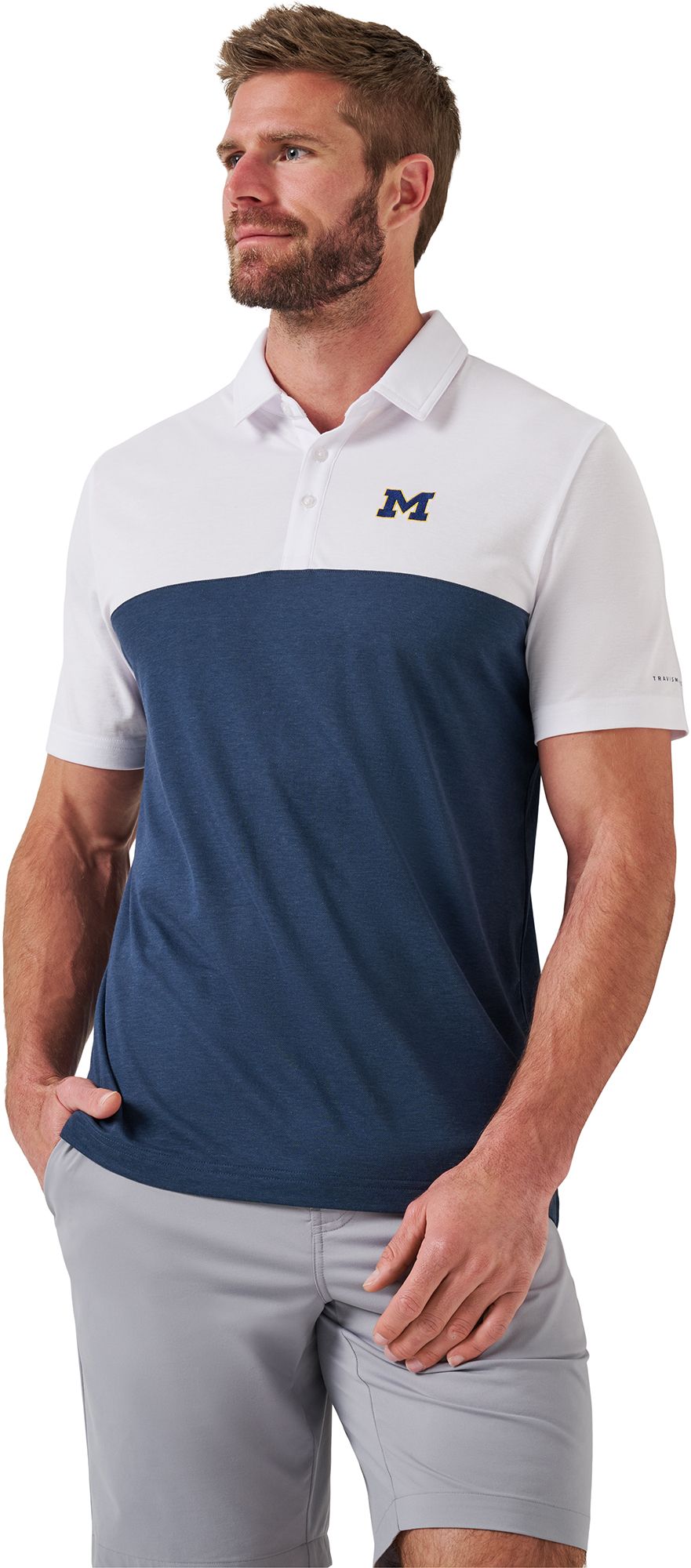 TravisMathew Men's Michigan Wolverines White Drop Back Polo product image