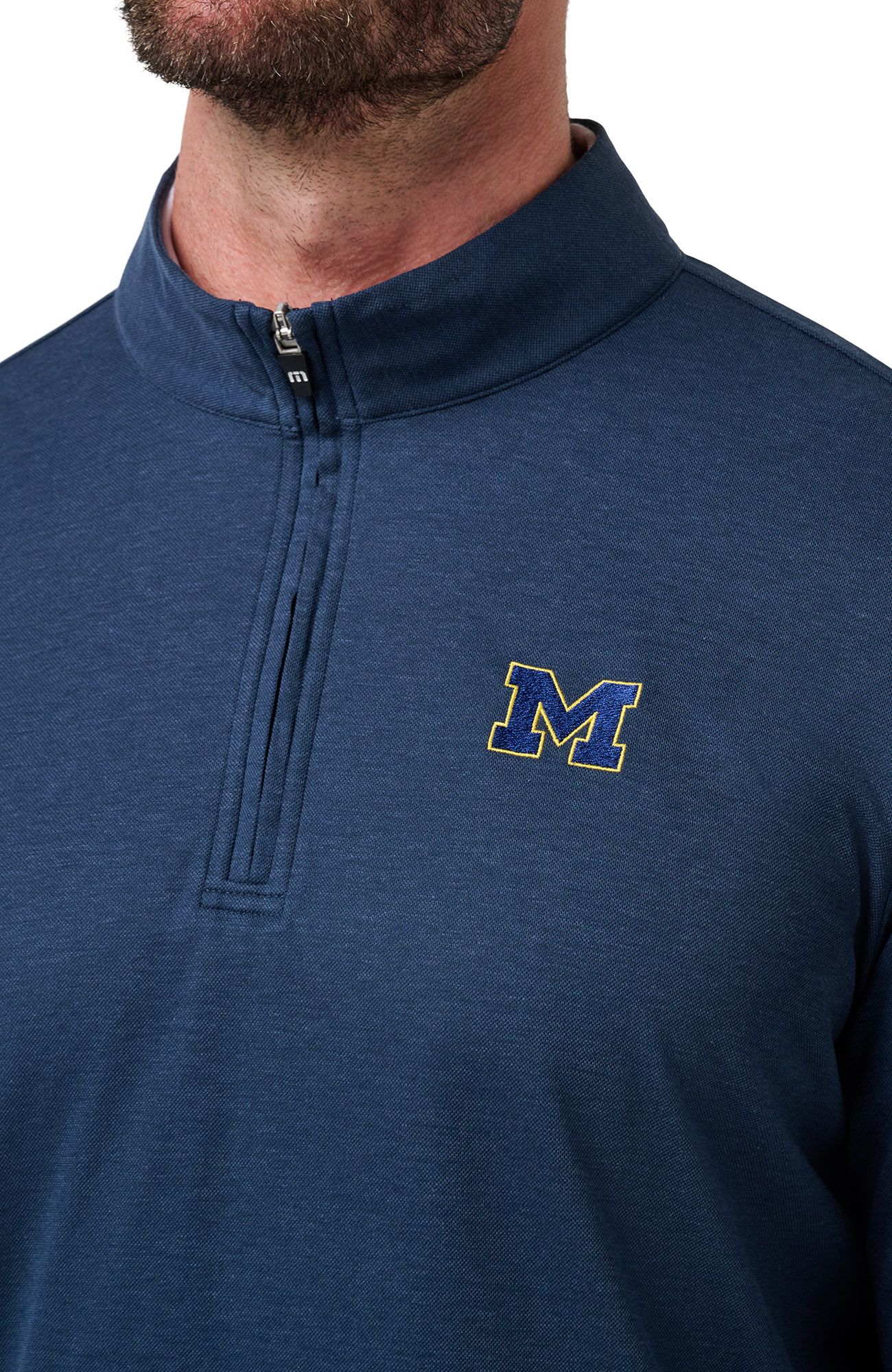 TravisMathew Men's Michigan Wolverines Navy 'Time to Tailgate' Quarter-Zip Pullover Jacket product image