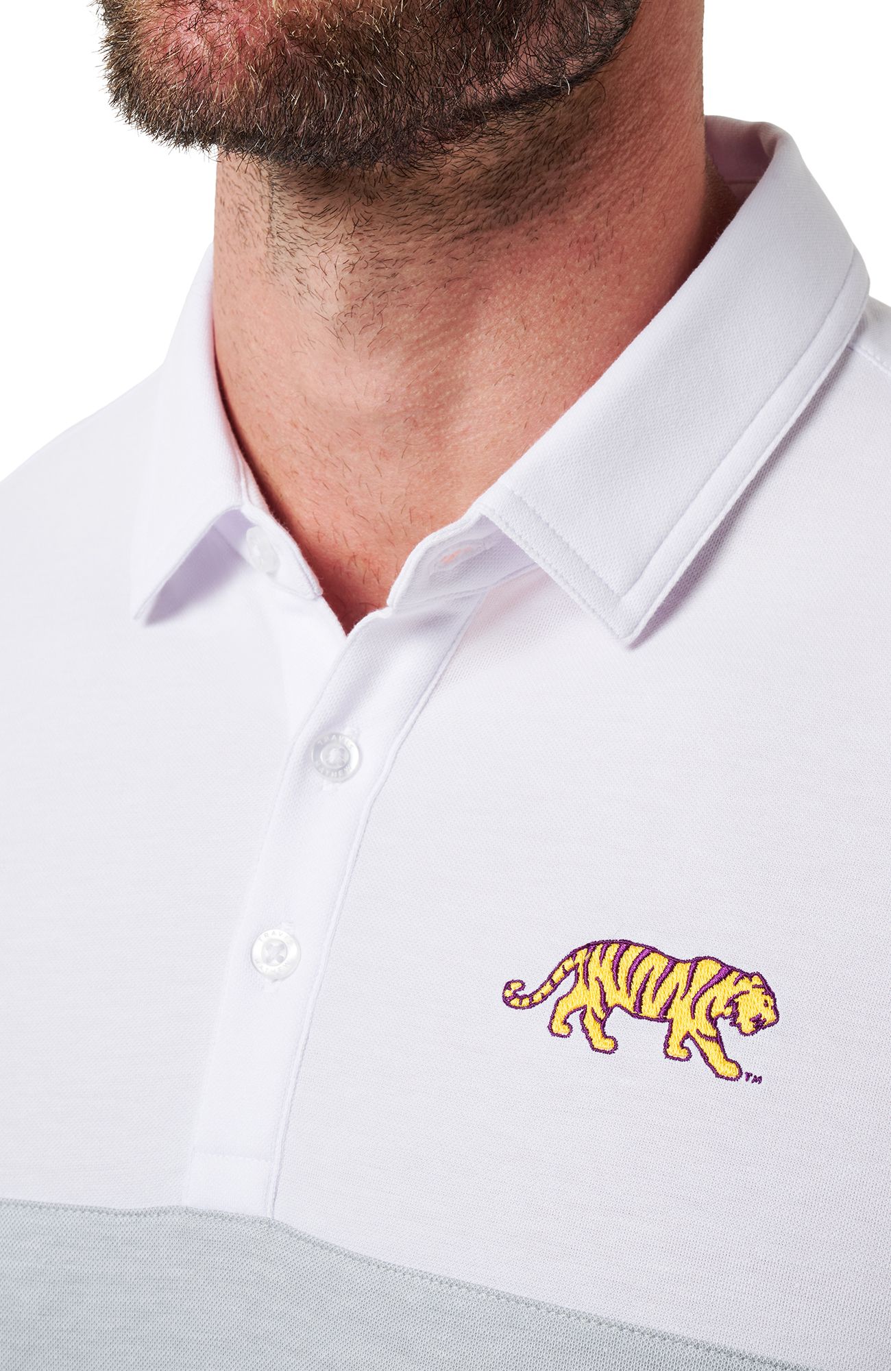 TravisMathew Men's LSU Tigers White Drop Back Polo product image