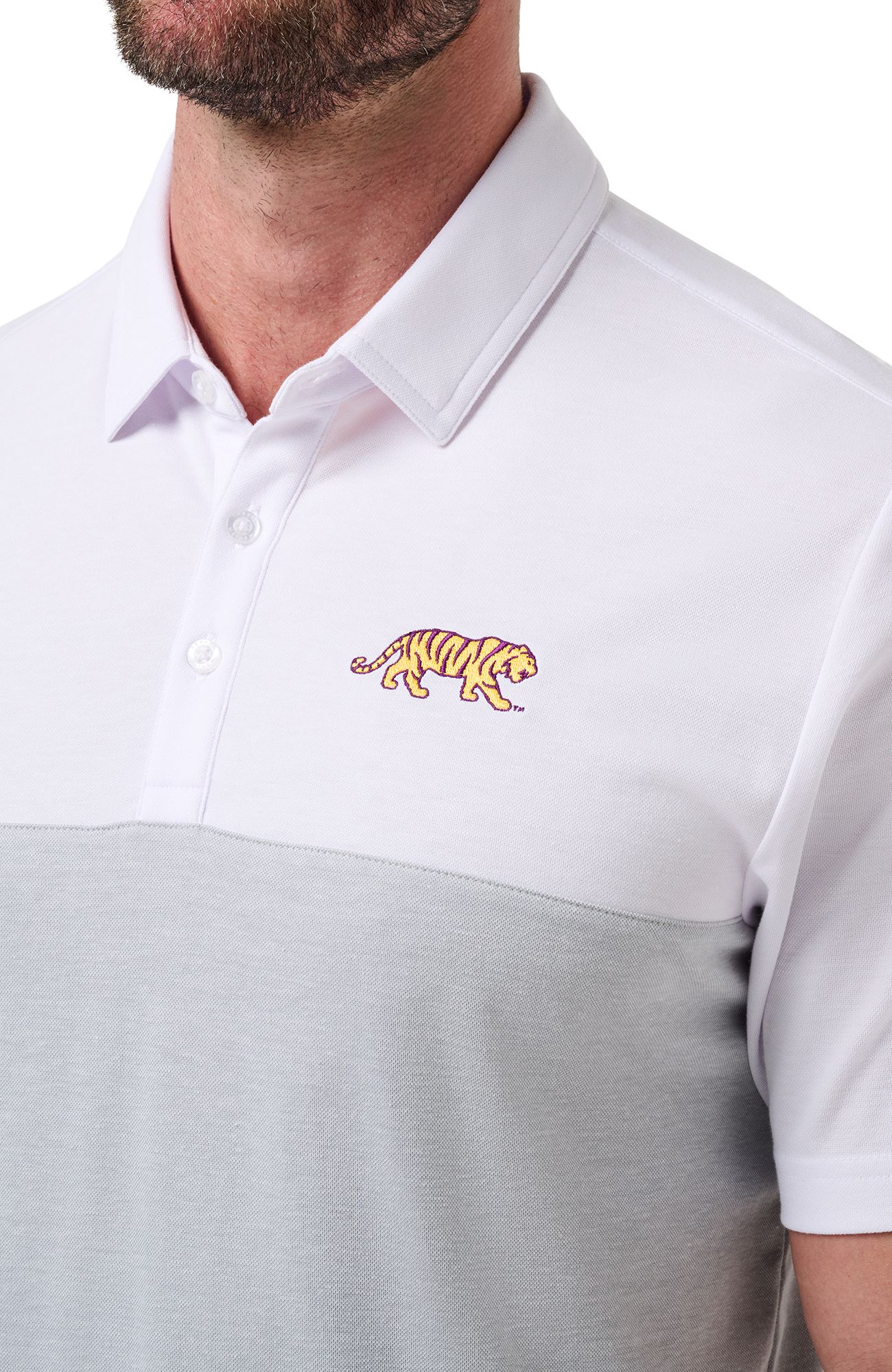 TravisMathew Men's LSU Tigers White Drop Back Polo product image