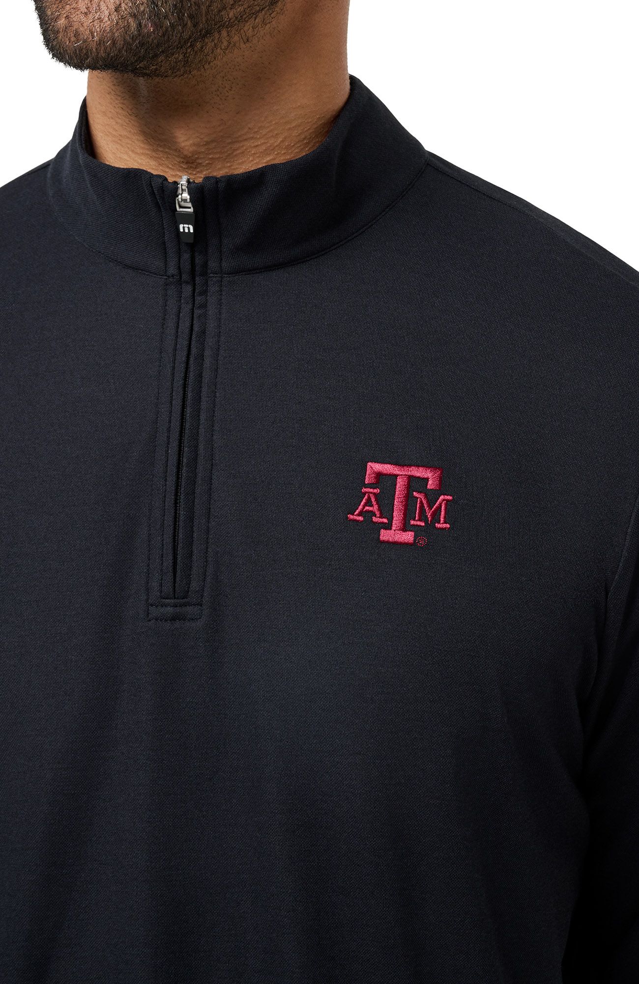 TravisMathew Men's Texas A&M Aggies Black 'Time to Tailgate' Quarter-Zip Pullover Jacket product image