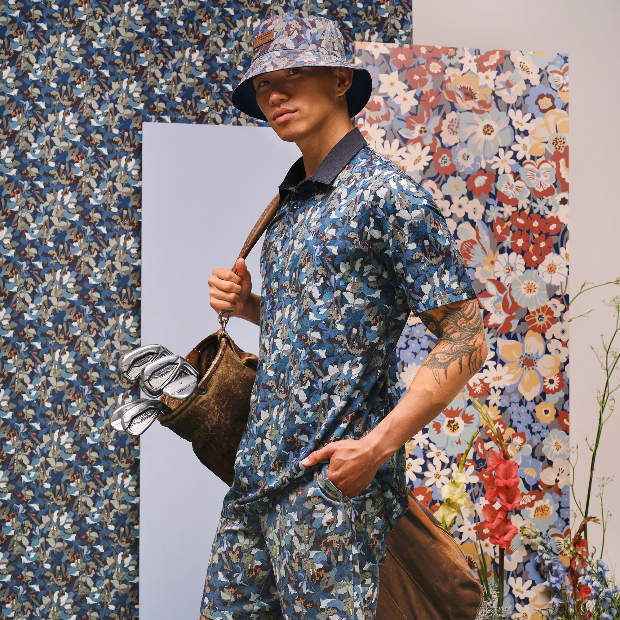 TravisMathew X Liberty London Men's Comfortknit Camo Flower Golf Polo product image