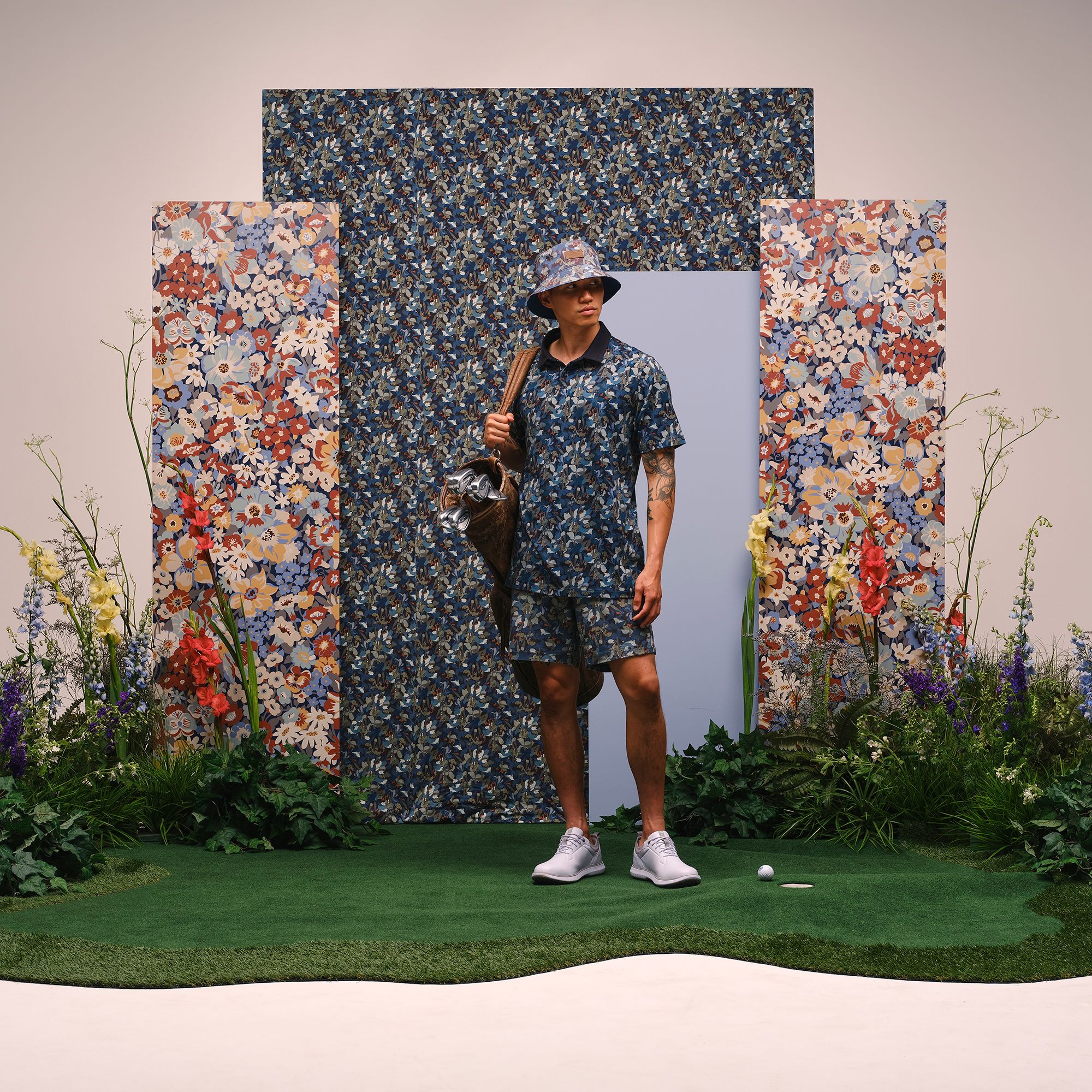 TravisMathew X Liberty London Men's Comfortknit Camo Flower Golf Polo product image