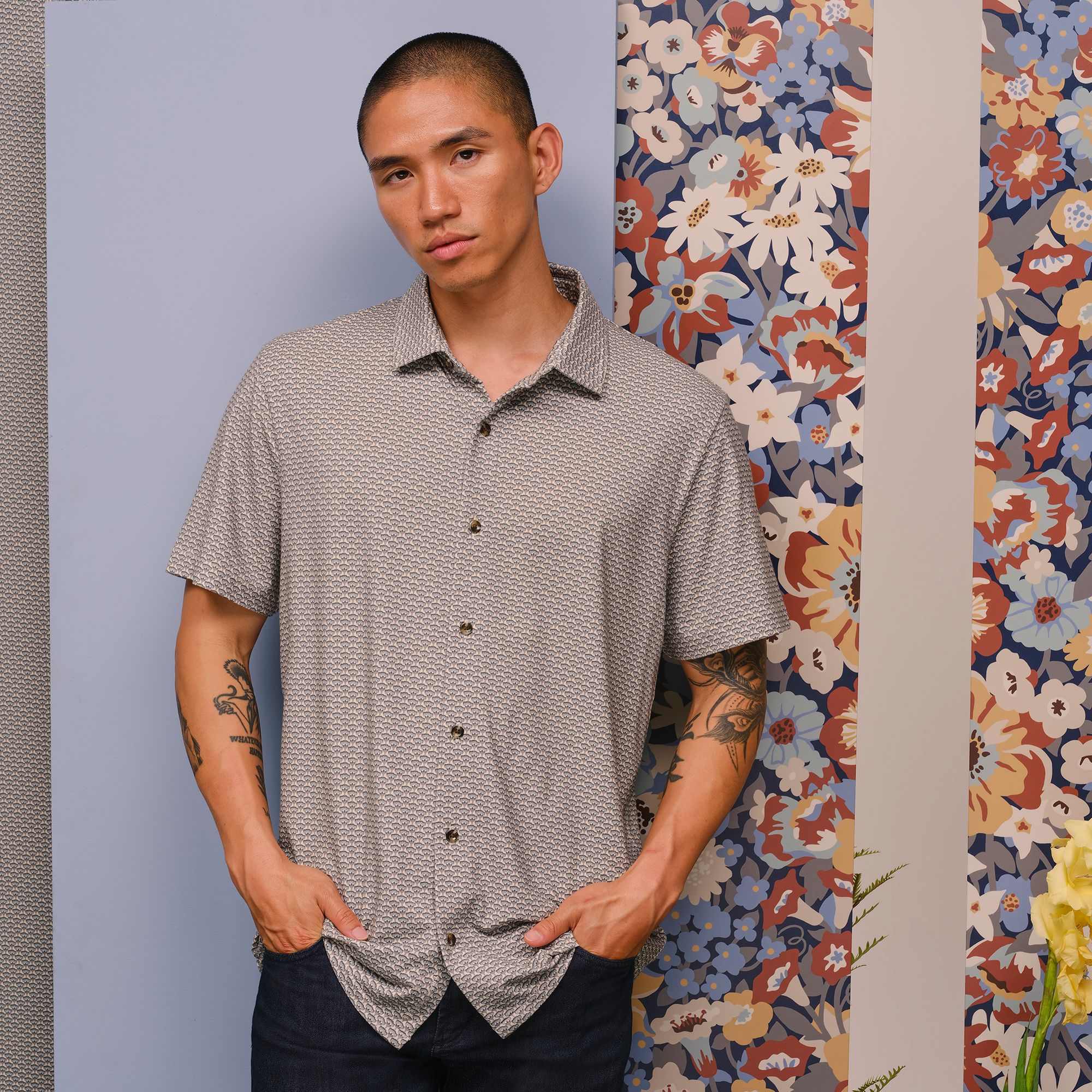 TravisMathew X Liberty London Men's Comfortknit Wood Flower Golf Button-Up Shirt product image