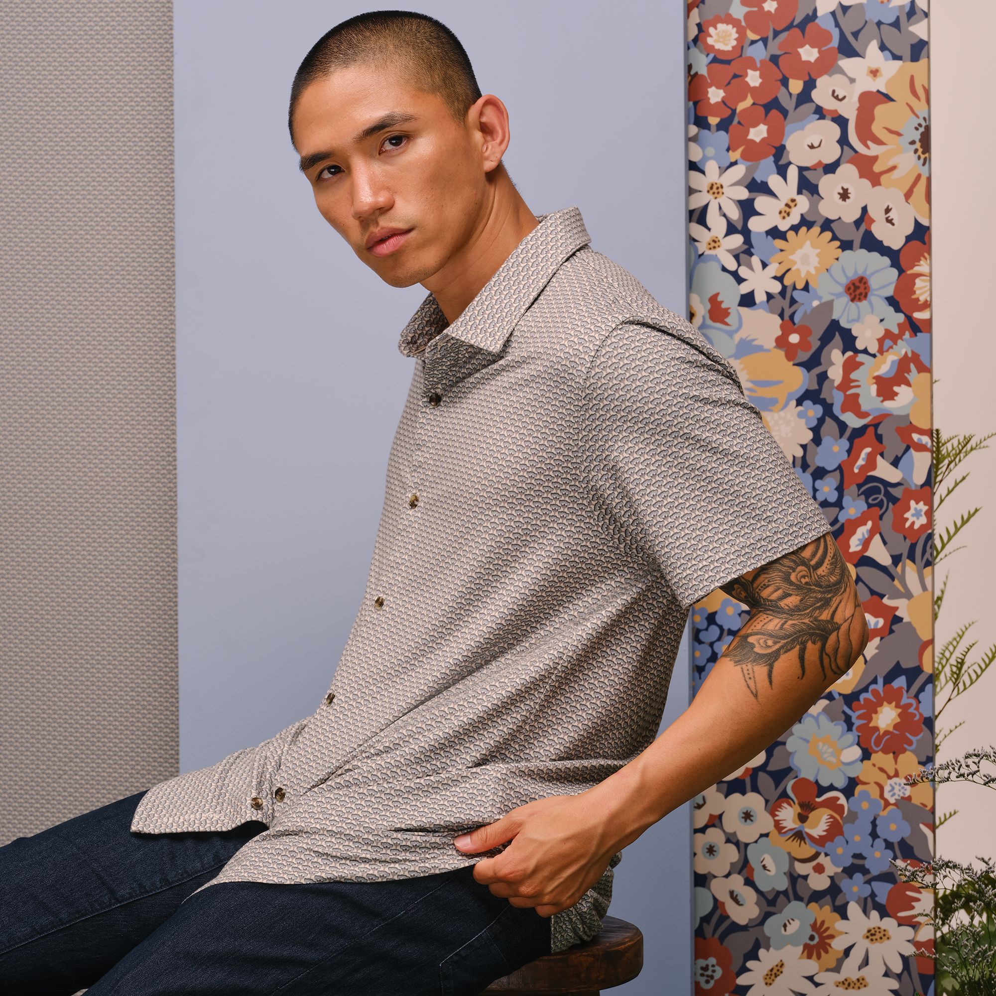 TravisMathew X Liberty London Men's Comfortknit Wood Flower Golf Button-Up Shirt product image